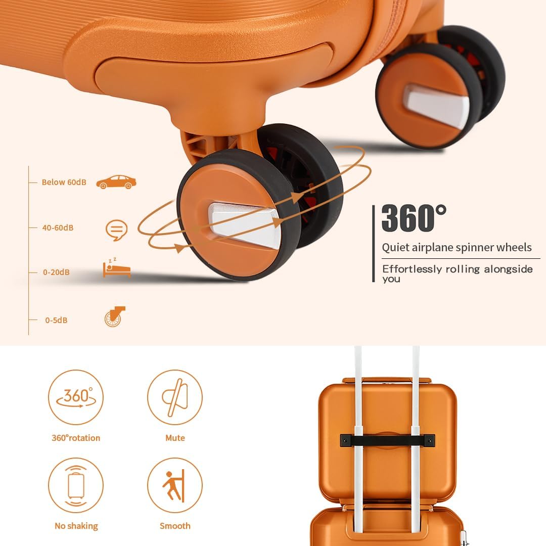 Somago Luggage Sets and Packing Cube Travel Set Lightweight Hardside Polypropylene Suitcases with Double Spinner Wheels and TSA Lock,Sunset Orange
