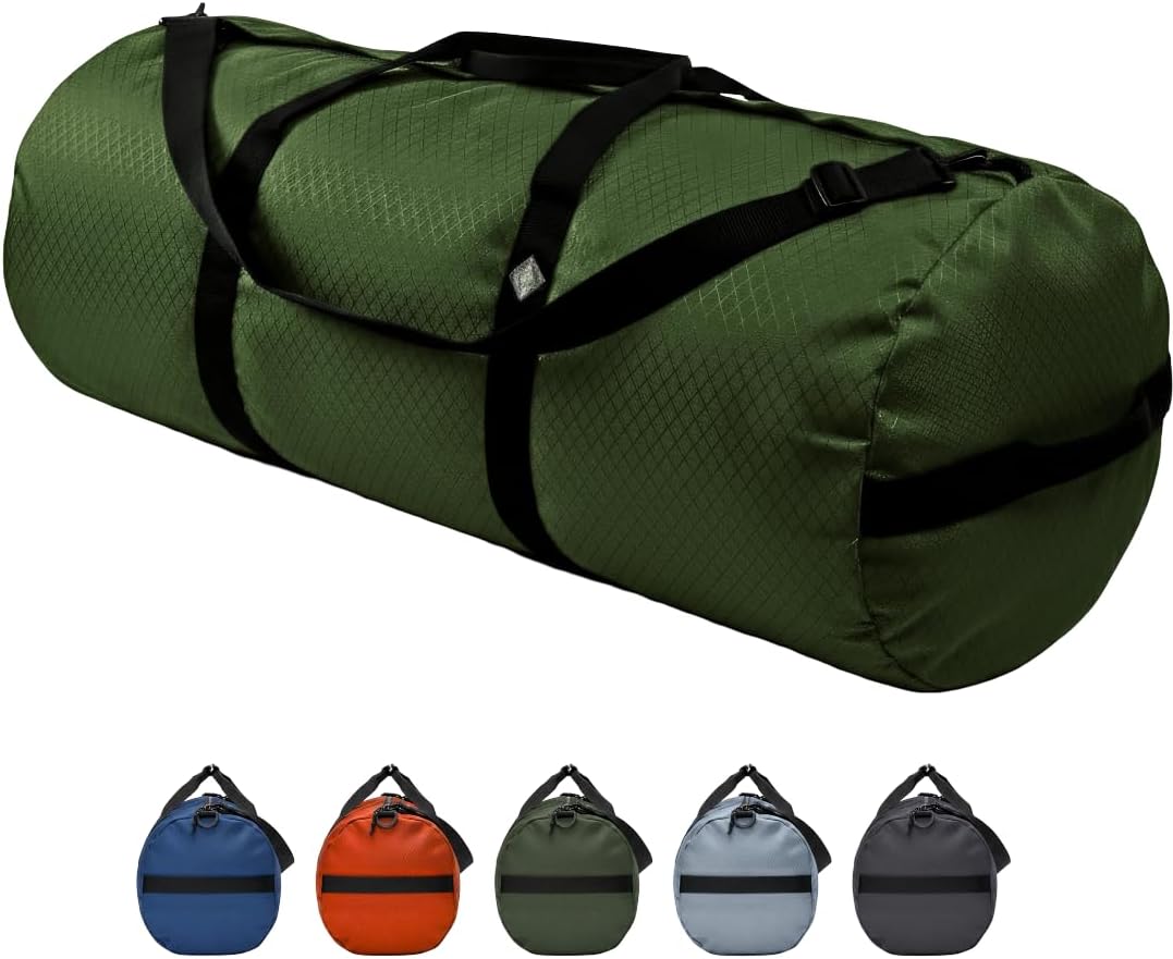Diamond Ripstop Duffle Bags, Ultra Tough & Tear Resistant, Reinforced Stitching, Weatherproof, Packable Foldable Duffle Bag for Traveling