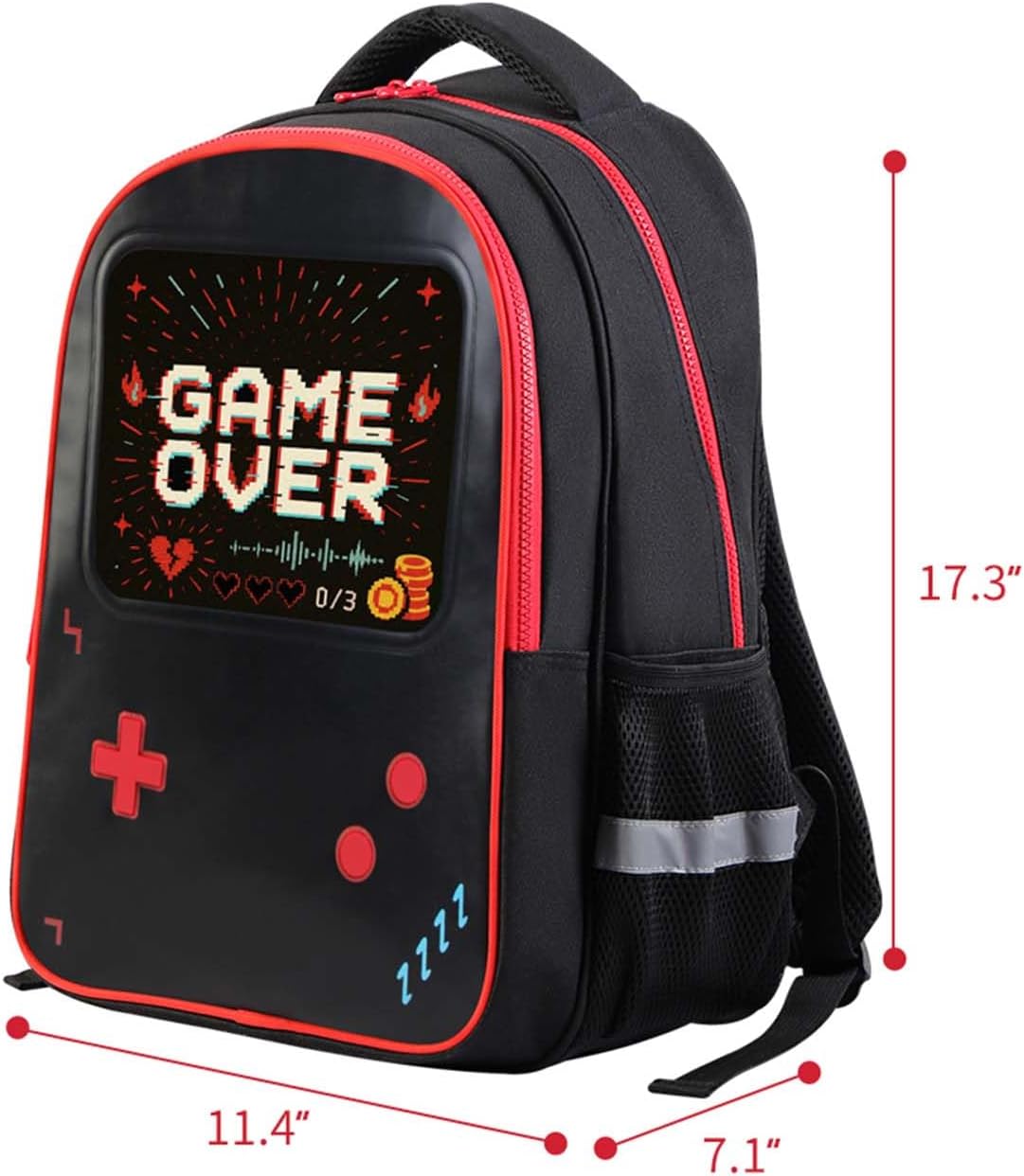 Gamer Backpack for Boys | 17" Game Bookbag with Leather Front Panel | Kids School Bag with 2 Large Compartments, Dual Bottle Pockets | Elementary & Middle School Daypack