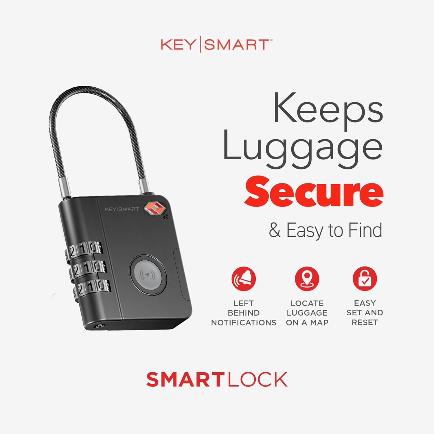 KeySmart SmartLock Tracking Luggage Locks, TSA Locks for Luggage, GPS Tracker, Combination Lock
