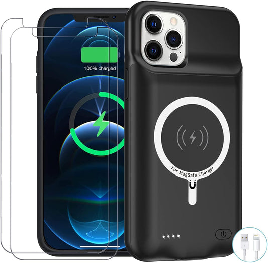 Battery Case for iPhone 12/12 Pro, Enhanced 10000mAh Portable Protective Smart Qi Wireless Charging Case Compatible with iPhone 12/12 Pro (6.1 inch) Rechargeable Extended Battery Charger Cover(Black)