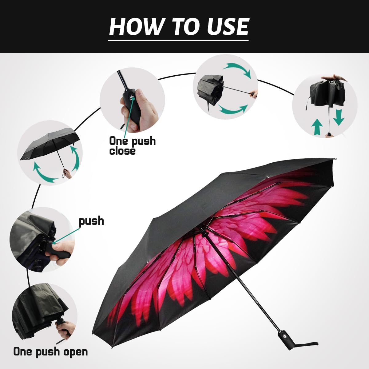 LLanxiry Compact Travel Umbrella, Windproof UV Protection Mini Folding Umbrellas for Rain Small Portable Umbrella for Travel Outdoor Use