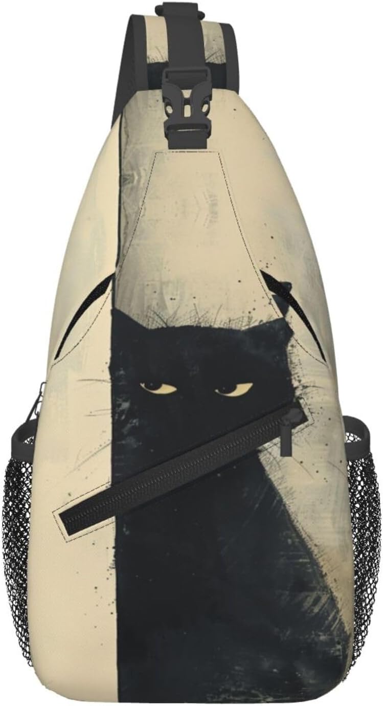 SUPLUCHOM Sling Bag Cat Vintage Hiking Daypack Crossbody Shoulder Backpack Travel Chest Pack for