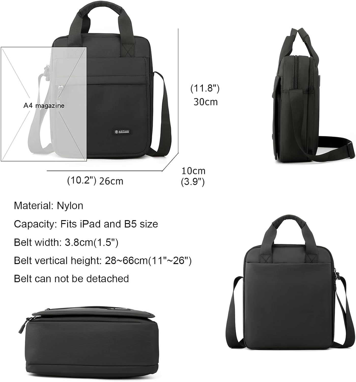 Men's Messenger Bag Shoulder Bag Nylon Business Waterproof Casual Black, Crossbody Bag Lightweight B5 for Work Travel Outdoor
