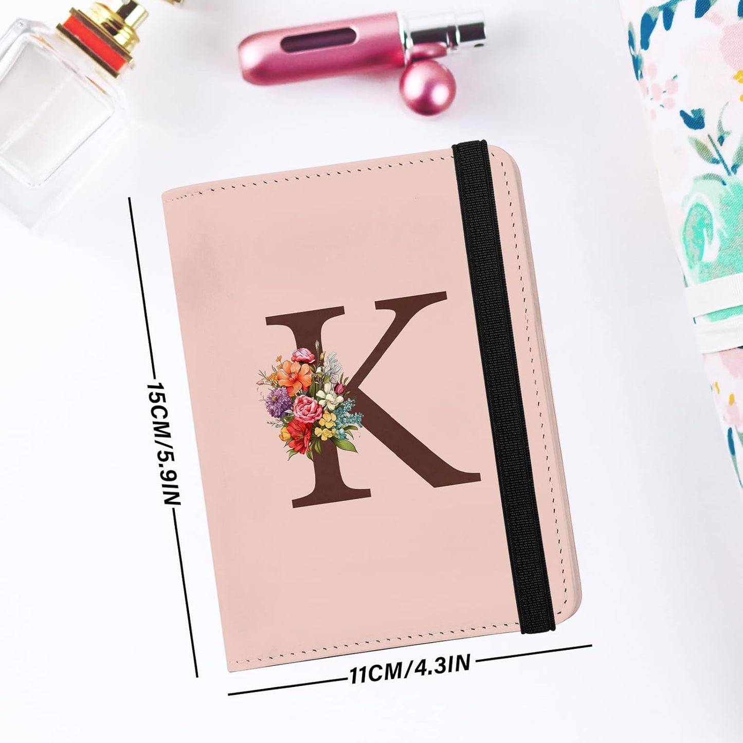 Cute Passport Holder and Holder Combo Passport Cover with Compatible Wallet Credit Card Protector RFID Blocking Women Men (Pink Initial Monogram-K)