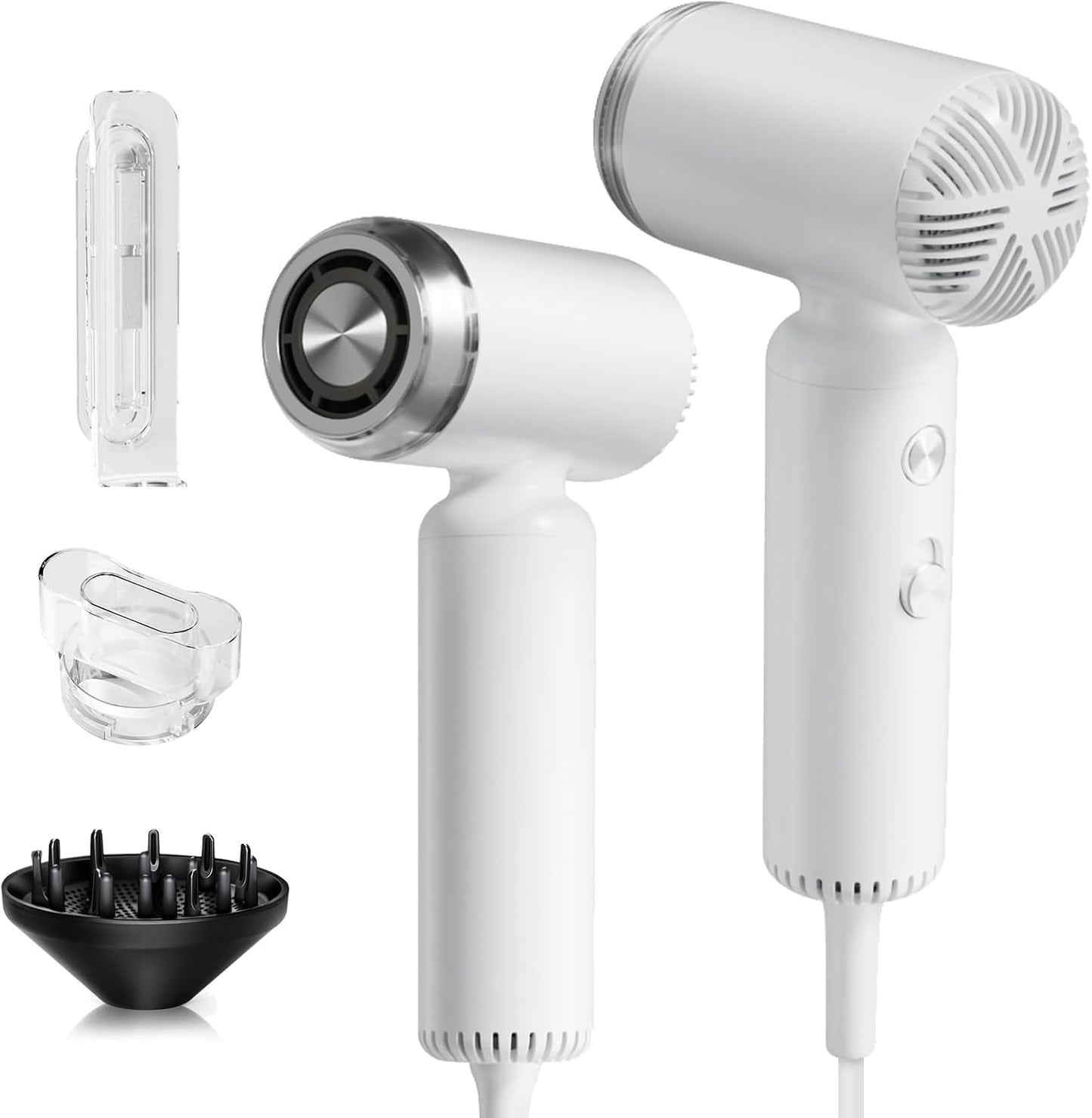 Hair Dryer, Travel Portable [Super Mini] High-Speed Ionic Blow Dryer with Magnetic Diffuser, 200 Million Negative Ions, 110,000RPM Brushless Motor for Home Salon Fast Drying Compact Lightweight, White