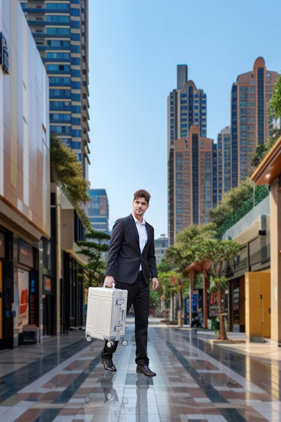 All Aluminum Magnesium Carry On Luggage with Removable Wheels Provide Spare Wheels. Lightweight Metal Hard Shell Zipperless Suitcase Travel Essential Accessories 22x14x9.