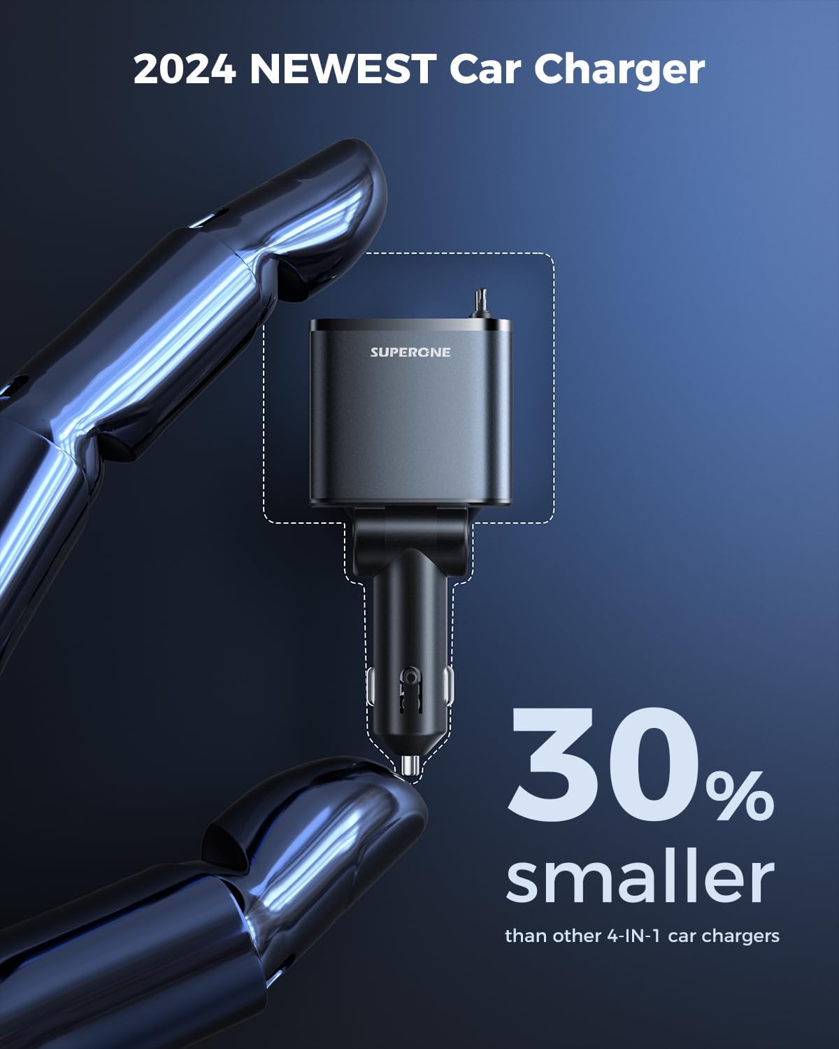 SUPERONE Smaller 4 in 1 Retractable Car Charger with Dual Type C Cords, 69W Fast Retractable USB C Car Charger, Car Accessories Car Chargers for iPhone 17 16 15 14 13 12 Galaxy Pixel