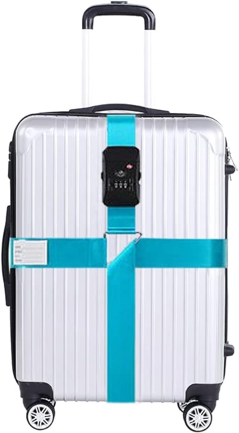 Luggage Straps for Suitcases TSA Approved Heavy Duty Adjustable Travel Belt Cross Suitcase Belts Luggage Tags with Name ID Card Travel Accessories Fit for 20-32 Inch Suitcase (Sky Blue)