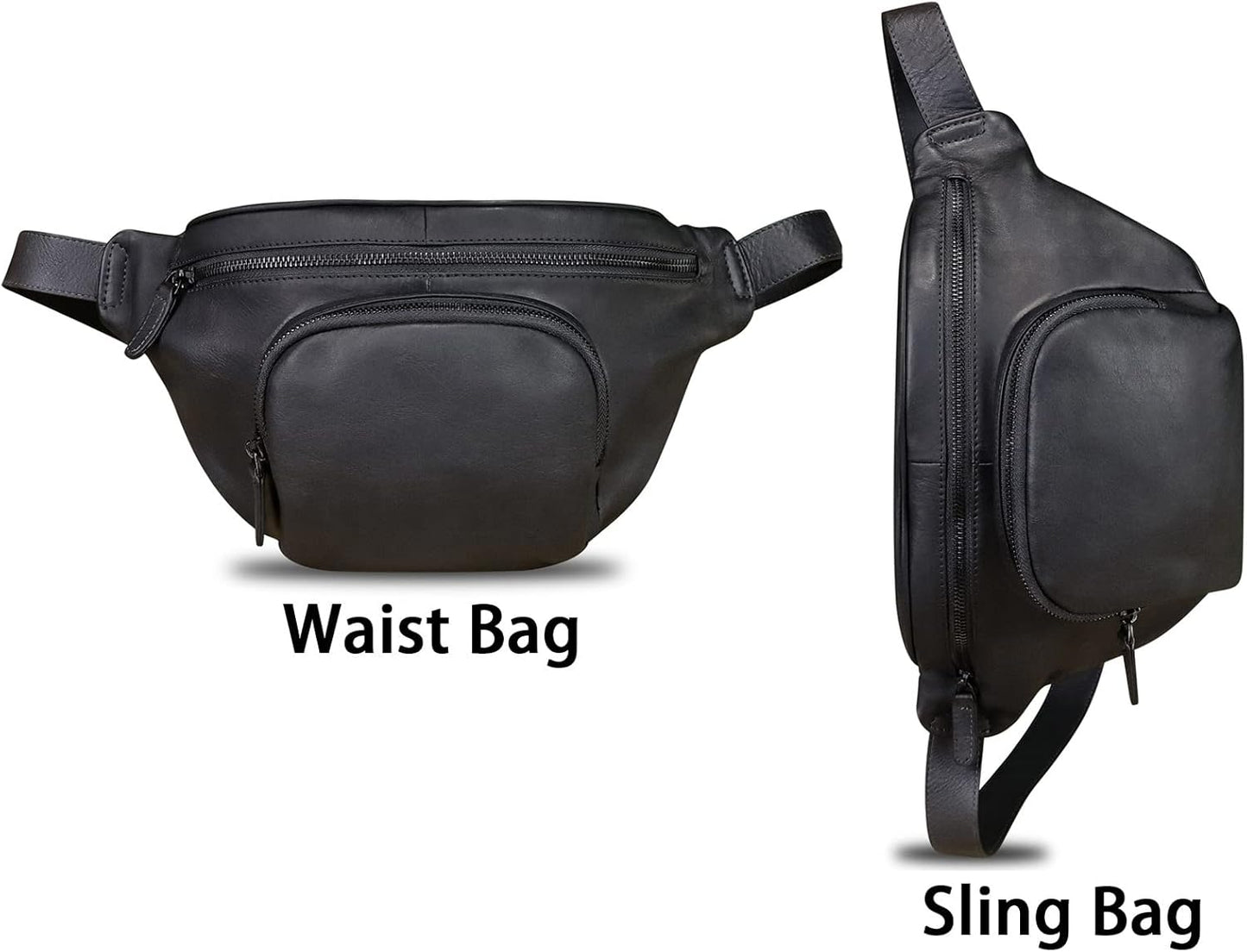 Genuine Leather Fanny Pack for Women and Men Vintage Real Leather Sling Bag Crossbody Bag Fashion Waist Bag Chest Purse (Darkgrey)