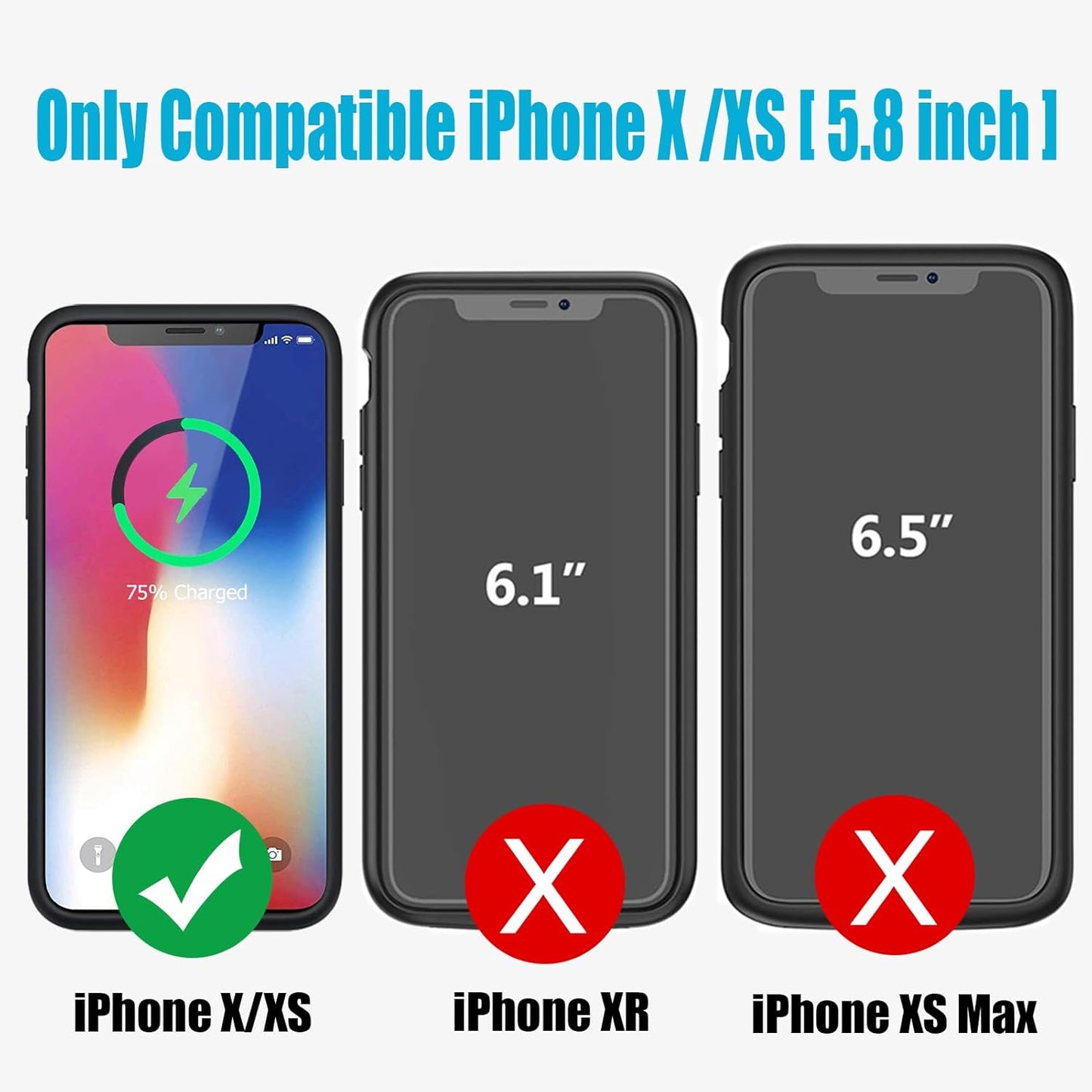 Battery Case for iPhone X/XS, Enhanced 10000mAh Portable Protective Wireless Charging Case Support Carplay Compatible with iPhone X/XS (5.8 inch) Rechargeable Extended Battery Charger Case (Black)
