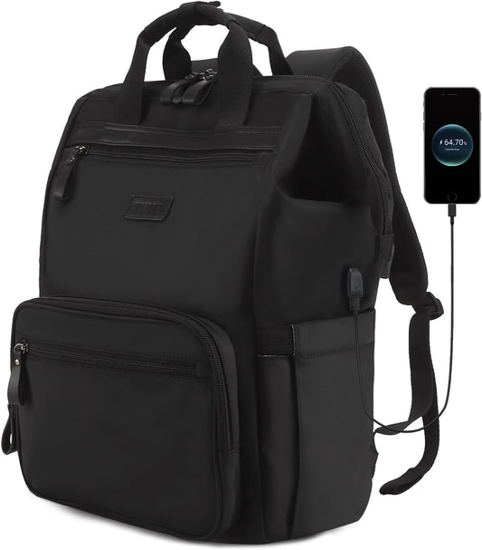 Timeet Laptop Backpack for Women Men, 17 Inch Travel Backpack with USB Charging Port, Water Resistant & Anti-theft for Work College Business, Multifunctional Carry on Backpack, Mousse Black