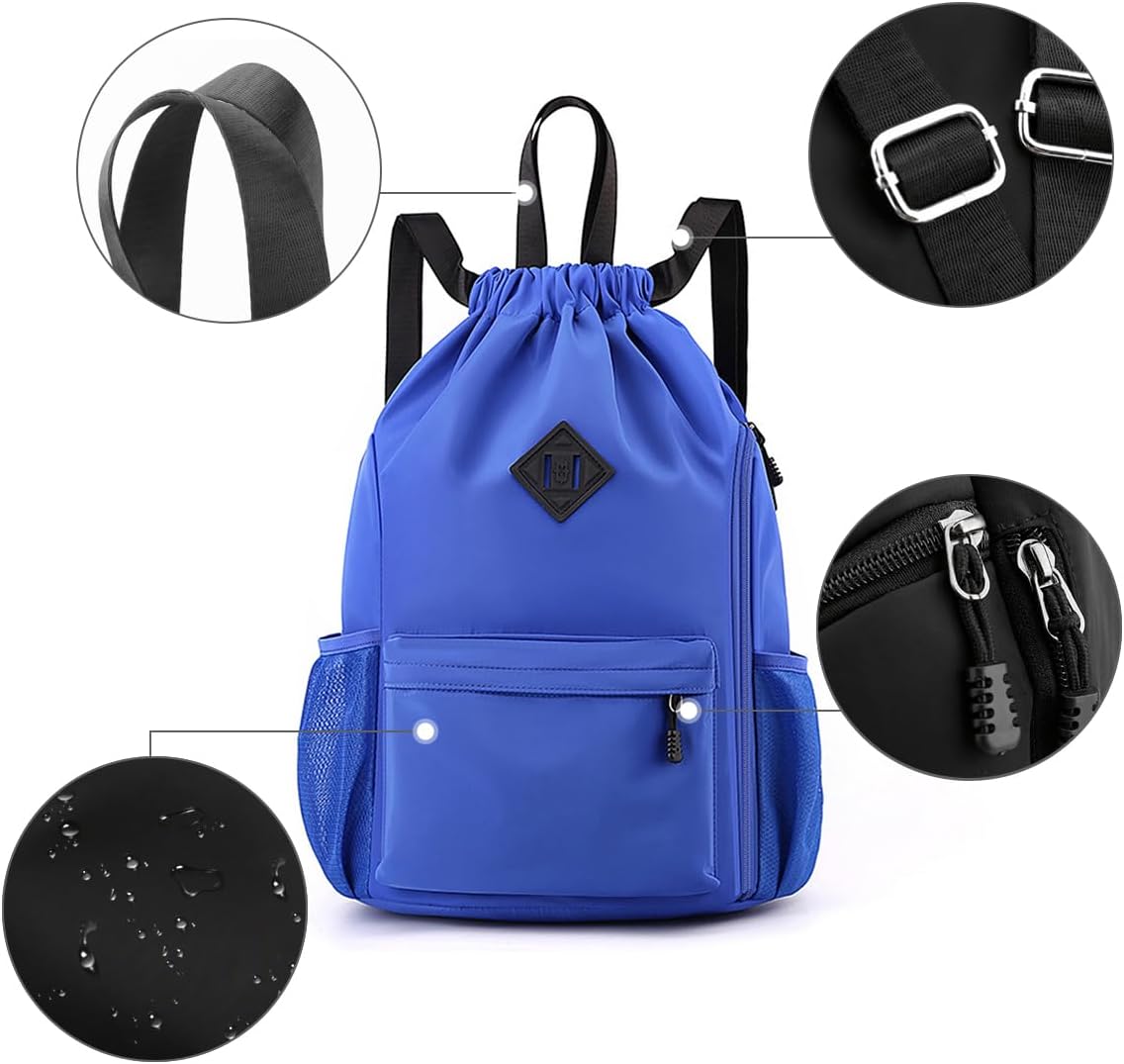 Valleycomfy Waterproof Drawstring Gym Backpack Bag for Men & Women,Sports Gym Bag with Side Pocket