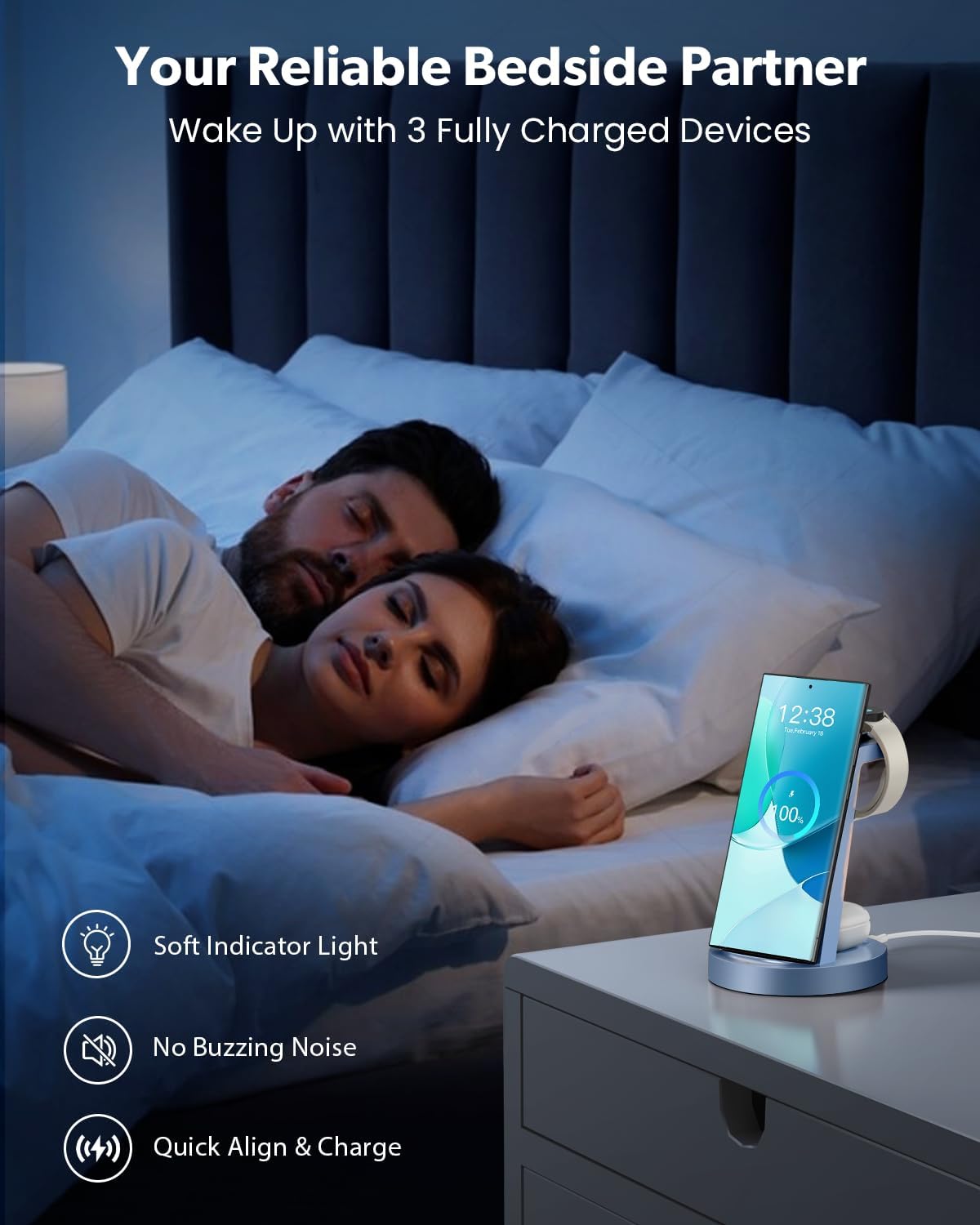 Wireless Charger for Samsung: 3 in 1 Wireless Charging Station for Samsung Galaxy Watch 8 7 6 5 4 3 Pro Classic Galaxy Buds - Charger Dock Stand for S25 S24 Ultra S23 S22 S21 Note Z Fold Android