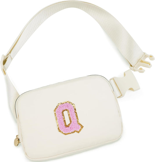 Personalized Belt Bag for Women Girls - Fashion Mini Waist Packs with Adjustable Strap - Trendy Travel Fanny Pack Crossbody Bags with Initial Letter - Teen Gifts | Cream,Q