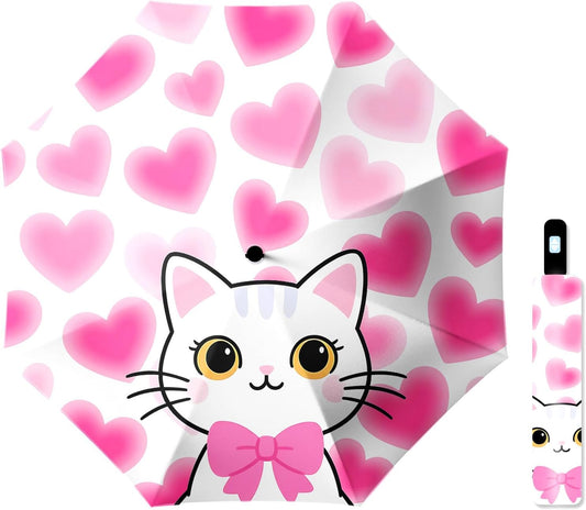 Small Travel Folding Umbrella for Girl, Portable, UV, SunShade, Compact, Automatic, Rain & Wind