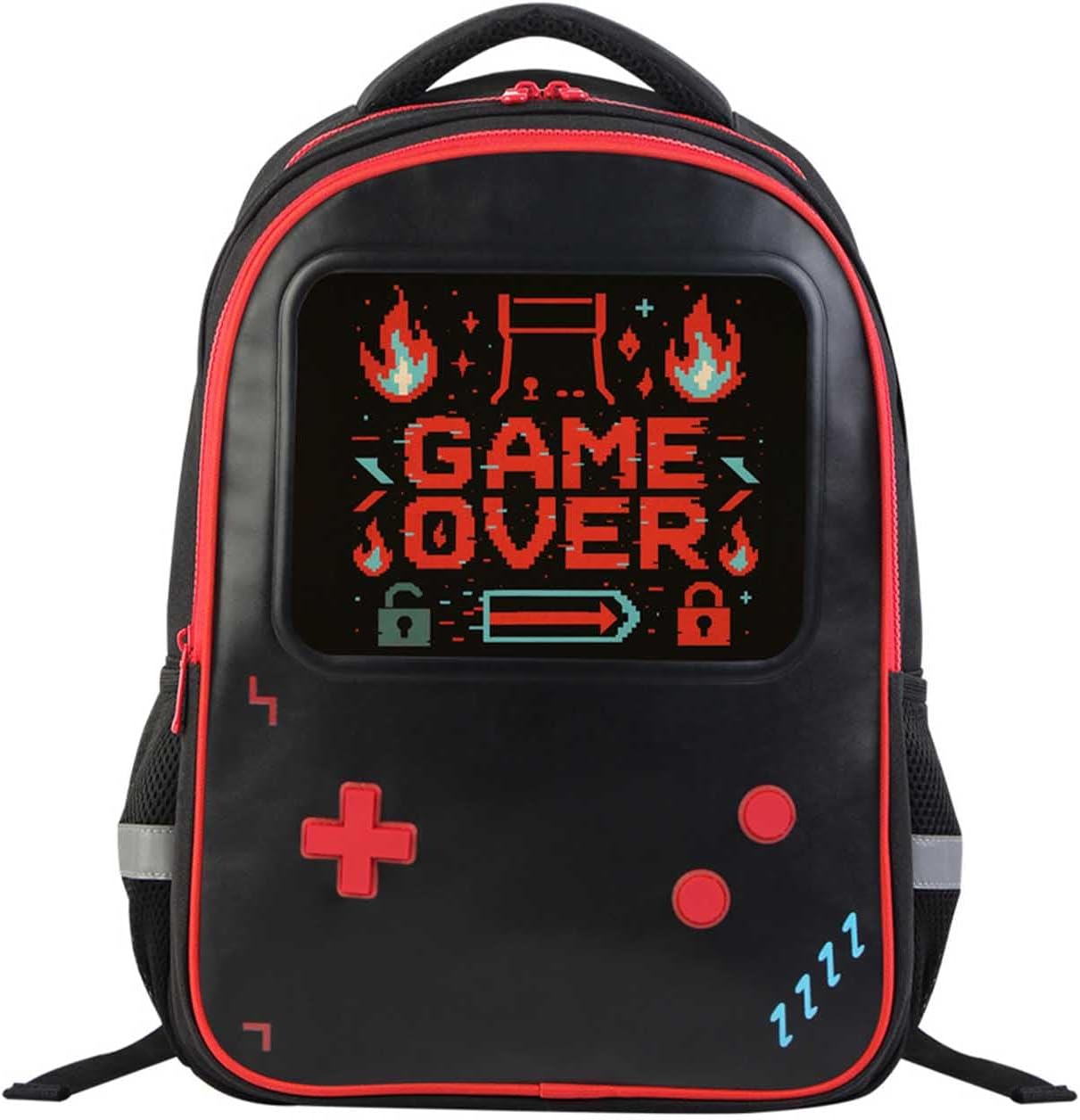 Gamer School Backpack for Boys | 17" Bookbag for Kids 6-12 | Leather-Front Design | Schoolbag for Children Teen Age 6+ | 2 Large Compartments, Mesh Bottle Pockets, Padded Back