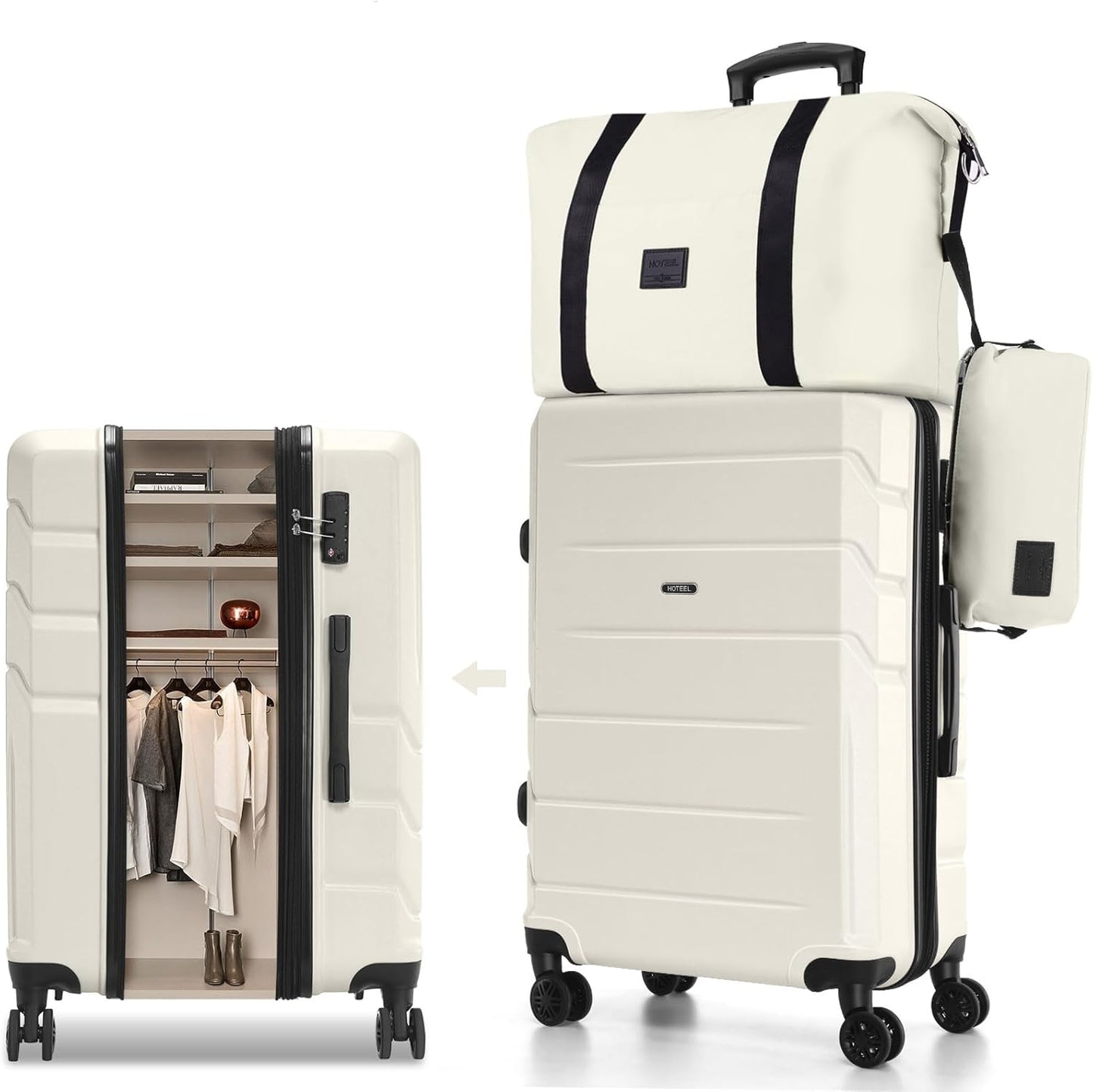 Hoteel Luggage Sets 3 Piece, 4-Yr Warranty ABS+PC Hard Shell Expandable Suitcases with Wheels, TSA Aproved Lock and Carry on Bags, Travel Suit Case Set for Men and Women, (3-Piece, Beige)