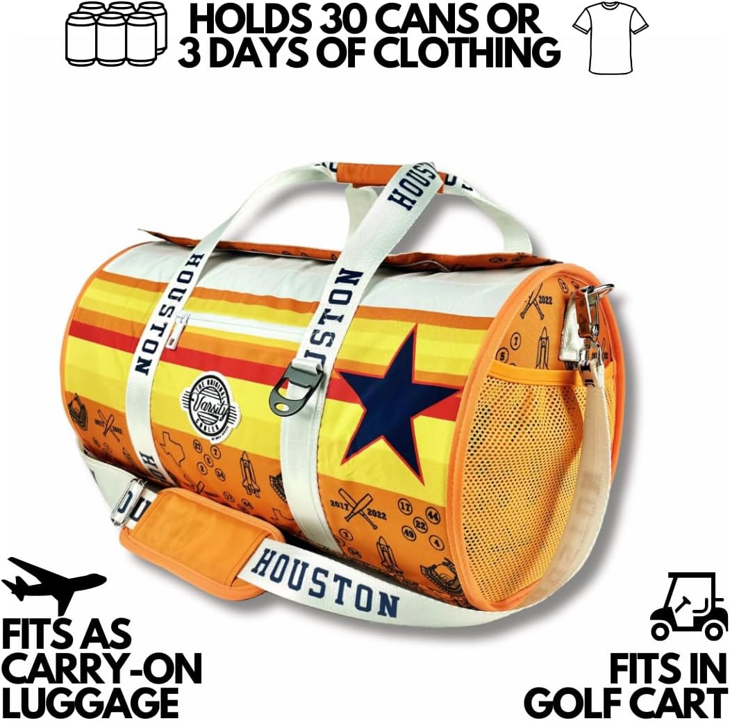 Varsity Cooler Houston Travel Party Duffel & Cooler – 30 Can Leakproof Insulated Tote Bag, Waterproof Soft compartment for Tailgating, Golf, Beach, Carry-On Luggage & Outdoor Sports