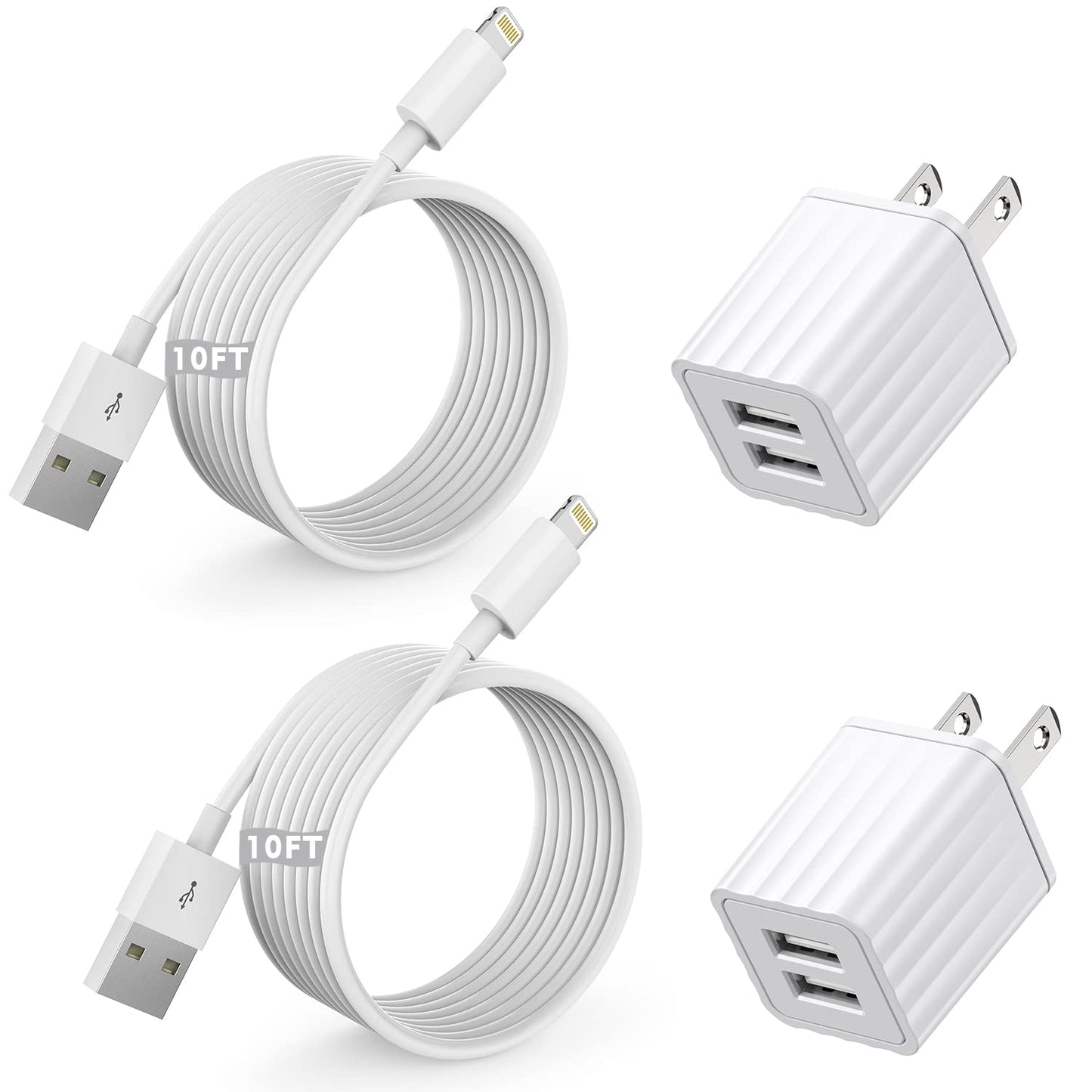 iPhone Fast Charger,2Pack Dual Port Wall Charger with Fast Charging 6.6FT Long Nylon Braided USB to Lightning Cable Cord Double Wall Charger Adapter Block Plug for iPhone 14 13 12 Pro Max 11 SE iPad