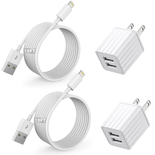 iPhone Fast Charger,2Pack Dual Port Wall Charger with Fast Charging 6.6FT Long Nylon Braided USB to Lightning Cable Cord Double Wall Charger Adapter Block Plug for iPhone 14 13 12 Pro Max 11 SE iPad