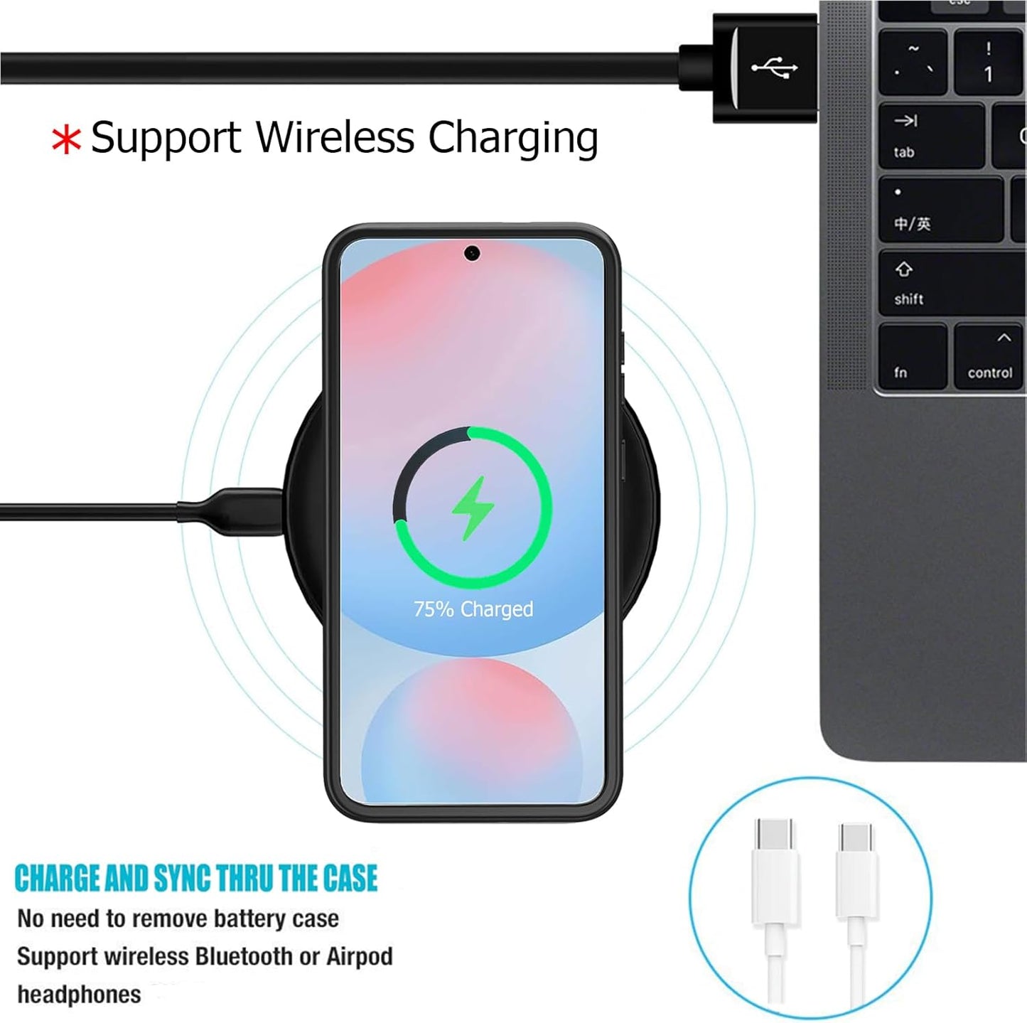 Battery Case for Galaxy S25, 10000mAh High Capacity Portable Charger Case Rechargeable Smart Battery Pack Compatible with Galaxy S25 6.2 inch Charging Case Support Wireless & Carplay-Black