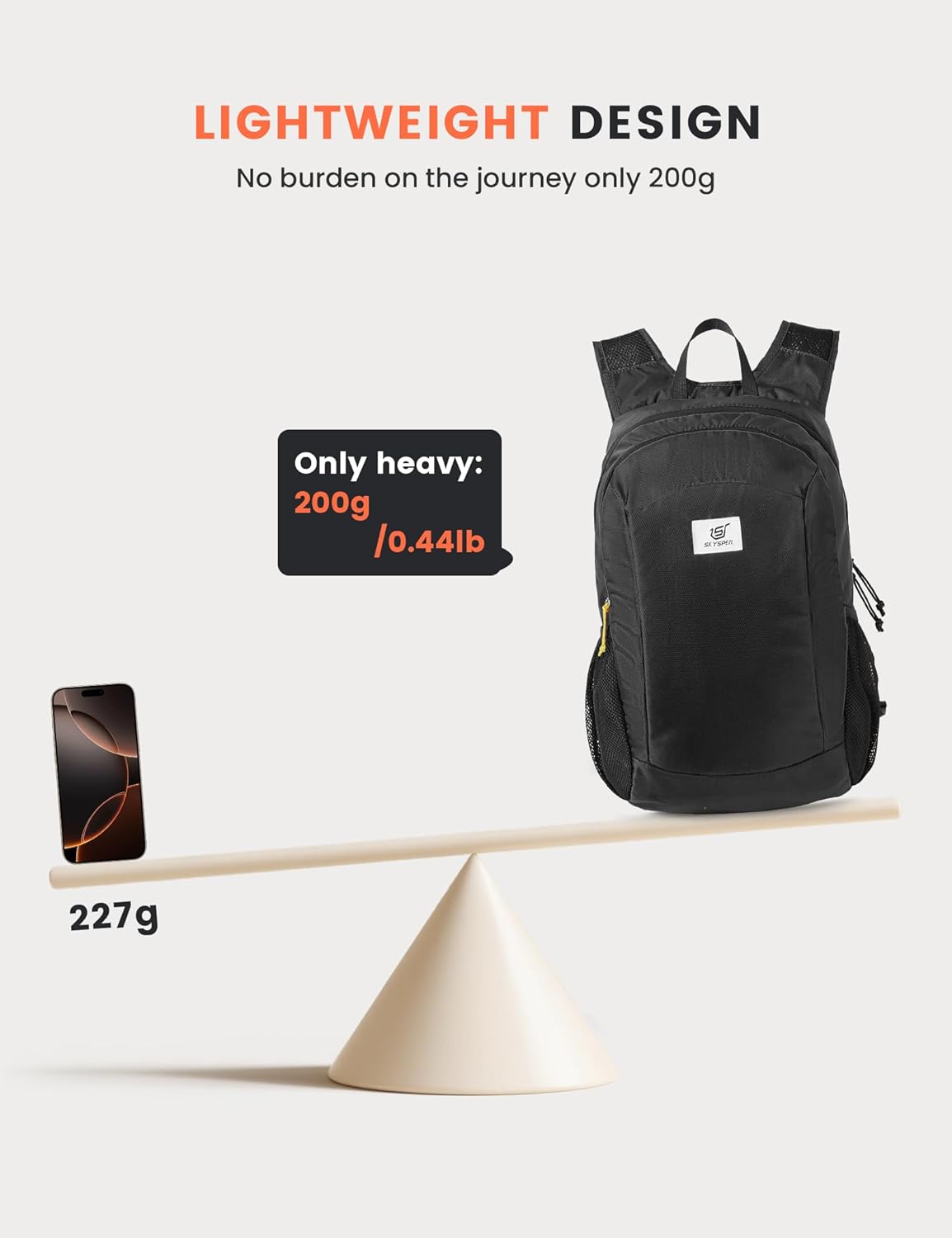SKYSPER 16L Hiking Backpack Lightweight Small for Women Men, Foldable Packable Daypack - Travel Camping Backpack, Outdoor Hiking Bag （Black）