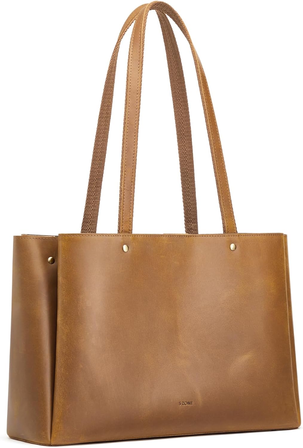S-ZONE Genuine Leather Tote Bag for Women Work Large Shoulder Handbag with Zipper Compartment for Travel Professional