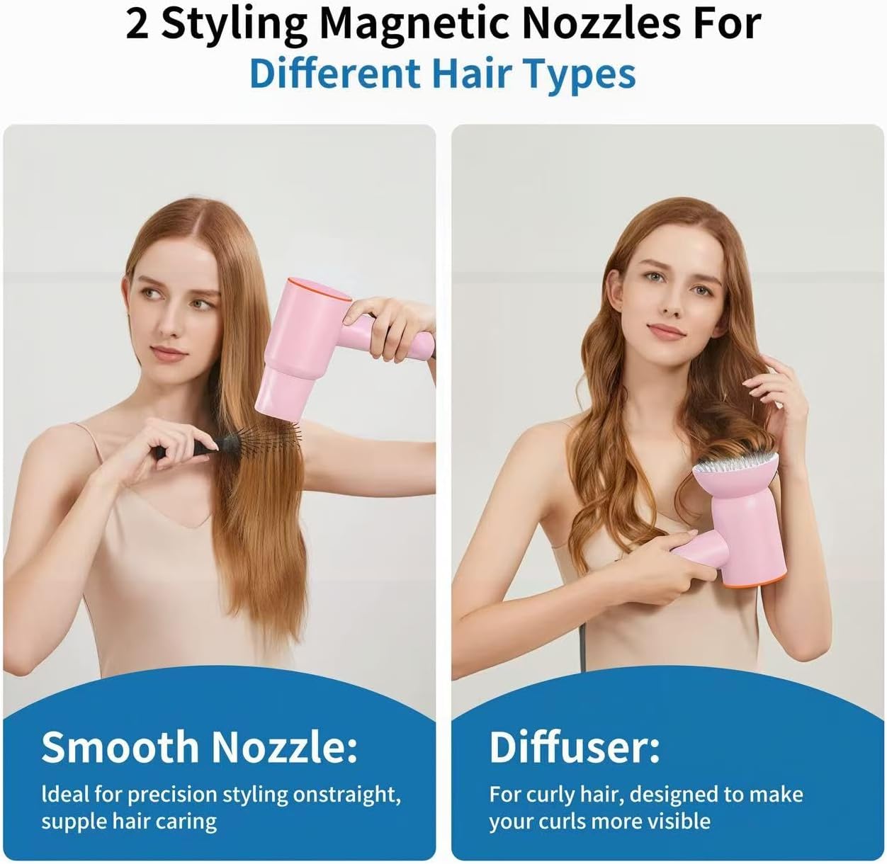 High Speed Hair Dryer,200 Millions Negative Ionic Blow Dryer,Powerful 1500W Fast Drying Low Noise Blow Dryer,Temperature-Control Hairdryer with Diffuser & Nozzle (Pink)