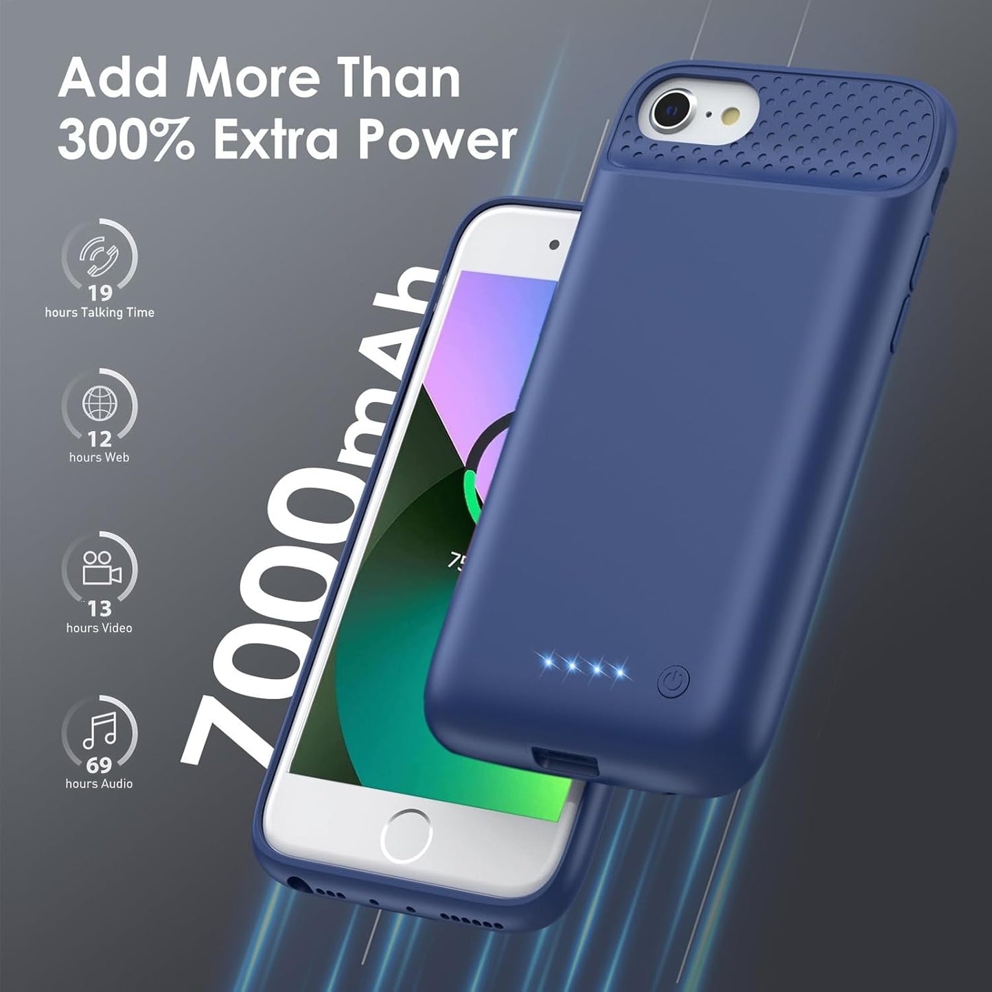Battery Case for iPhone 6/6s/7/8/SE(2022/2020)(6.1 Inch), [2024 Upgraded] Ultra-Slim 7000mAh Portable Extended Charging Case Cover for iPhone 8, iPhone 7, iPhone 6/6s, iPhone SE Charger Case (Blue)