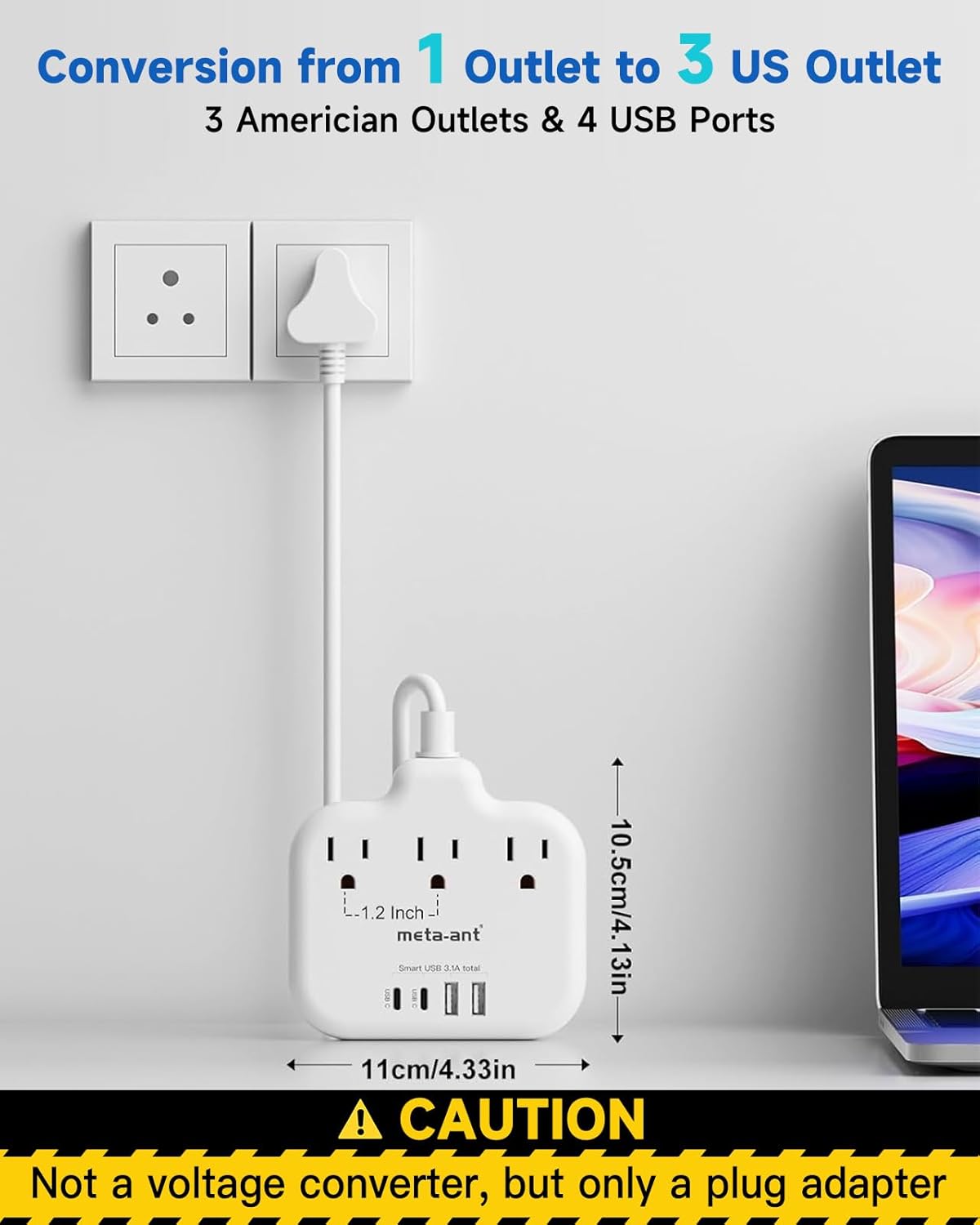 South Africa Plug Adapter, Type M Adapter for South Africa with 3 AC Outlets & 4 USB Ports(2 USB C) 15.5W, 3FT Extension Cord, Africa Travel Essentials for USA to South Africa Namibia Nepal Malaysi