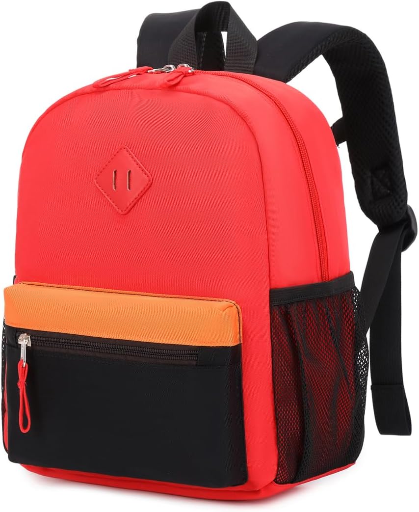 Toddler Backpack,12inch Preschool Backpack for Kids Boys and Girls 2-4 Kindergarten Preschool Bookbag with Chest Buckle (Red Black, Small)