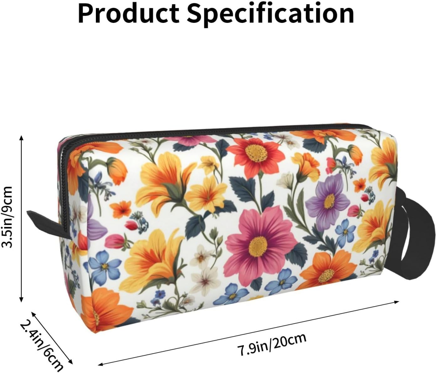 Vibrant Wildflower Makeup Bag Small Compact & Durable Travel Cosmetic Bag Organizer Oxford Fabric Impact-Resistant Multi-Purpose Storage Perfect for Travel, Gym, Daily Use