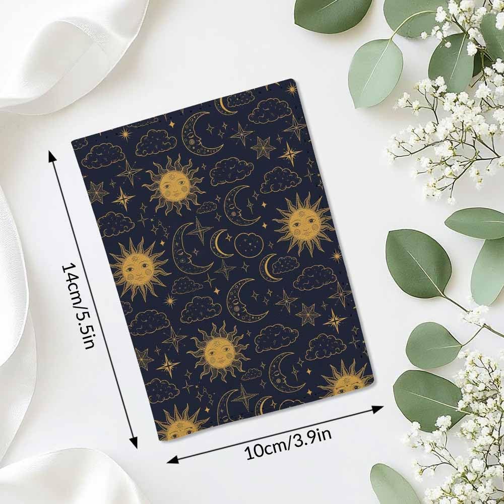Soleil Moon Passport Holder for Travel Sun Star Clound Night Sky PU Leather Passport Cover Wallet Cute Passport Card Holder for Women and Men