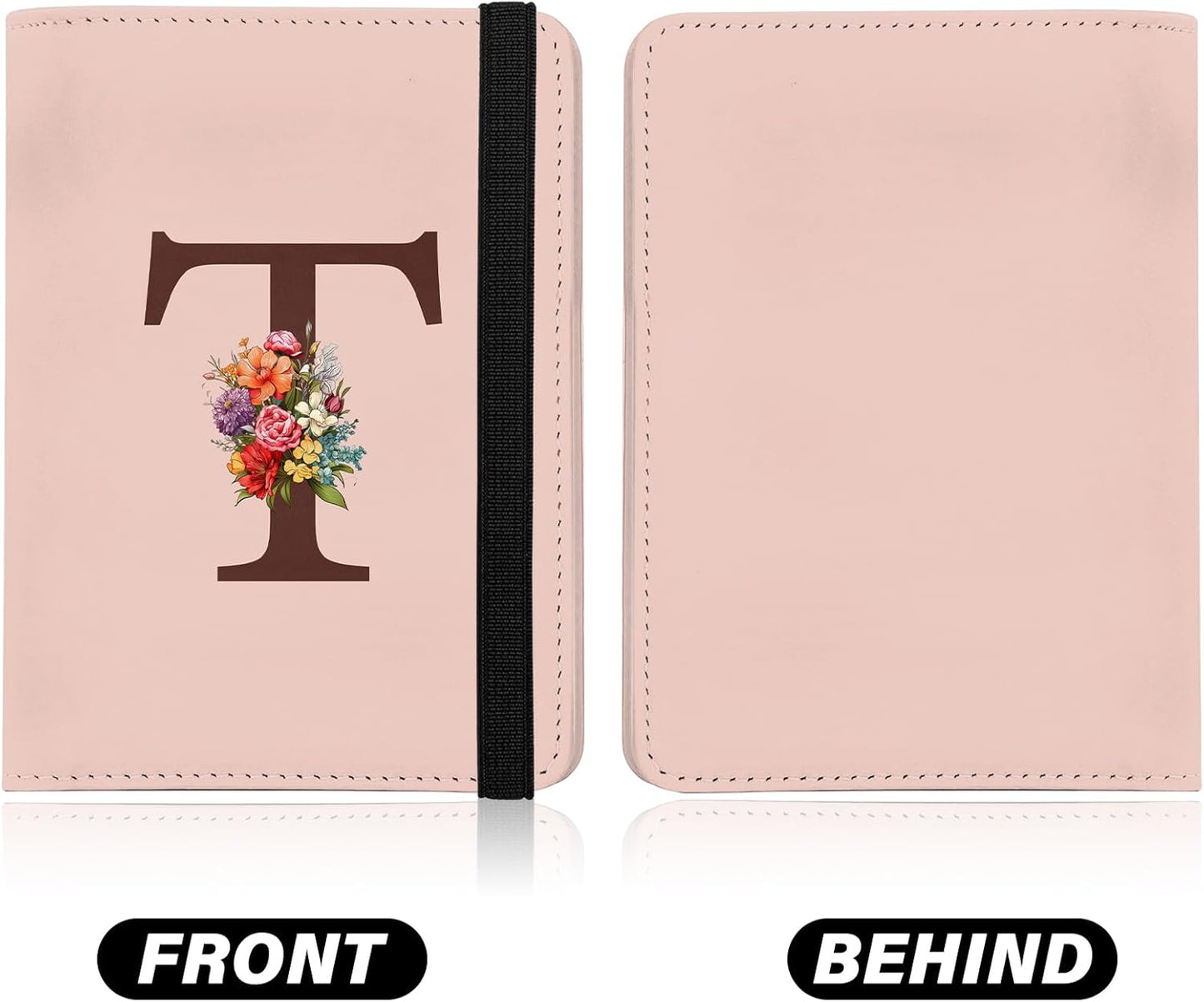 Cute Passport Holder and Holder Combo Passport Cover with Compatible Wallet Credit Card Protector RFID Blocking Women Men (Pink Initial Monogram-T)