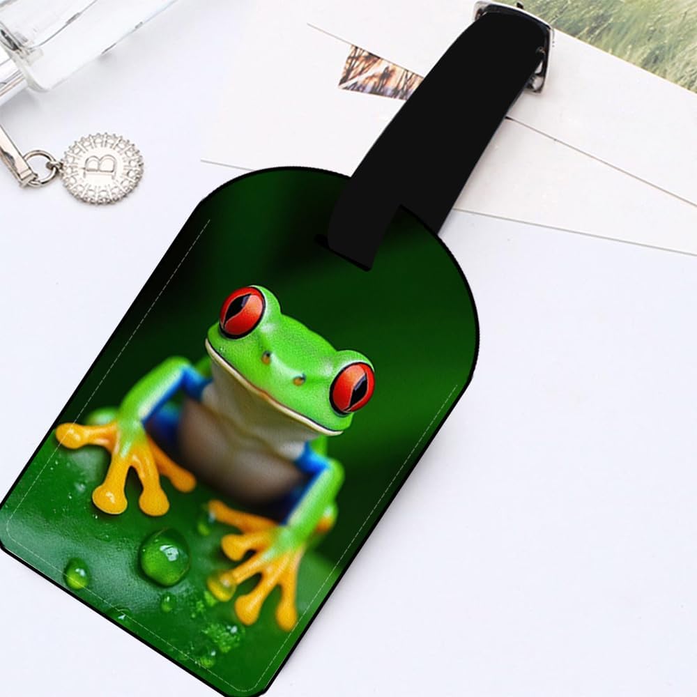 Green Red Eyed Tree Frog Luggage Tag Tropical Rainforest Luggage Tag Suitcase ID Leather Travel Bag Label - 1 pack