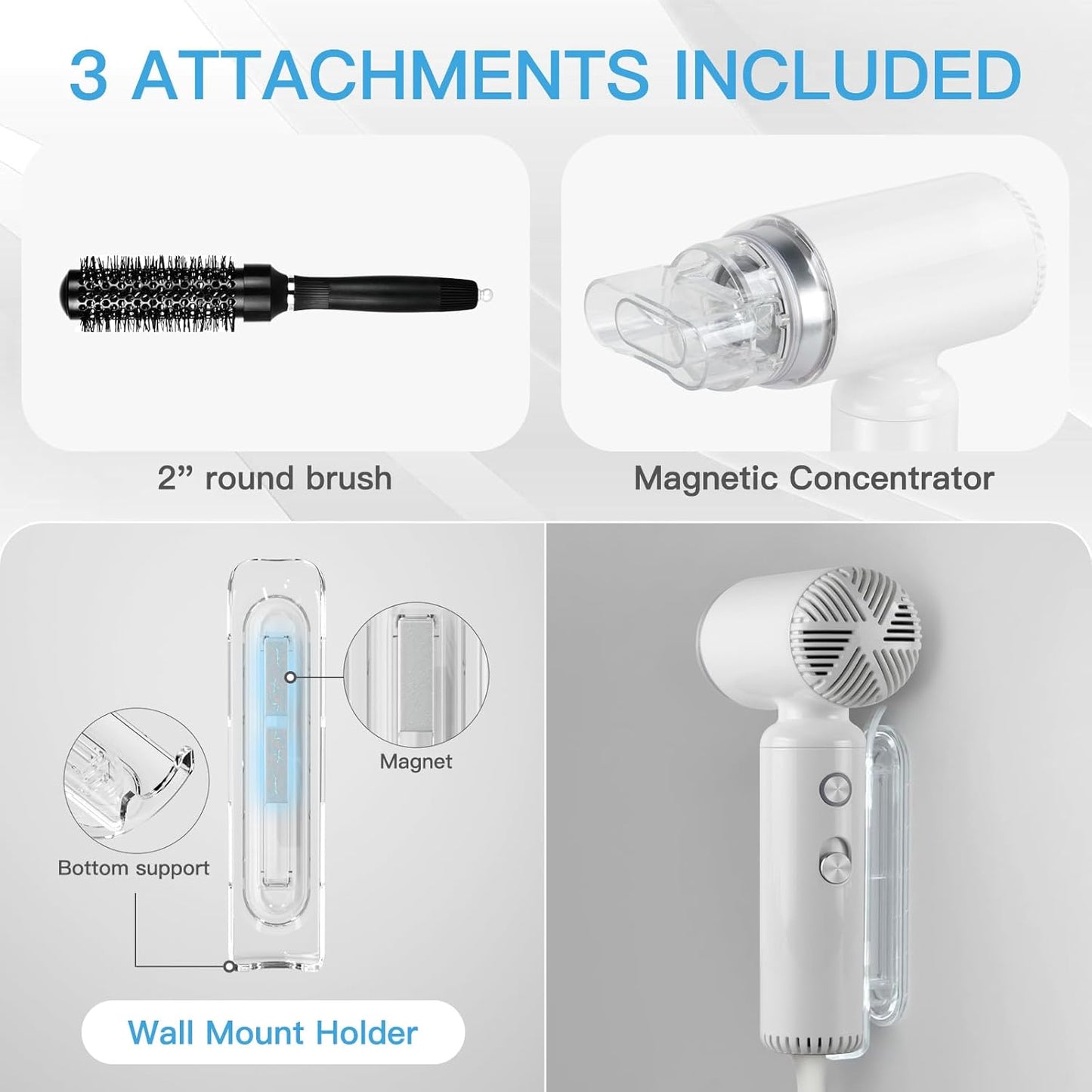 Hair Dryer, Travel Portable [Super Mini] High-Speed Ionic Blow Dryer, 200 Million Negative Ions, 110,000RPM Brushless Motor for Home Salon Fast Drying Compact Lightweight, White