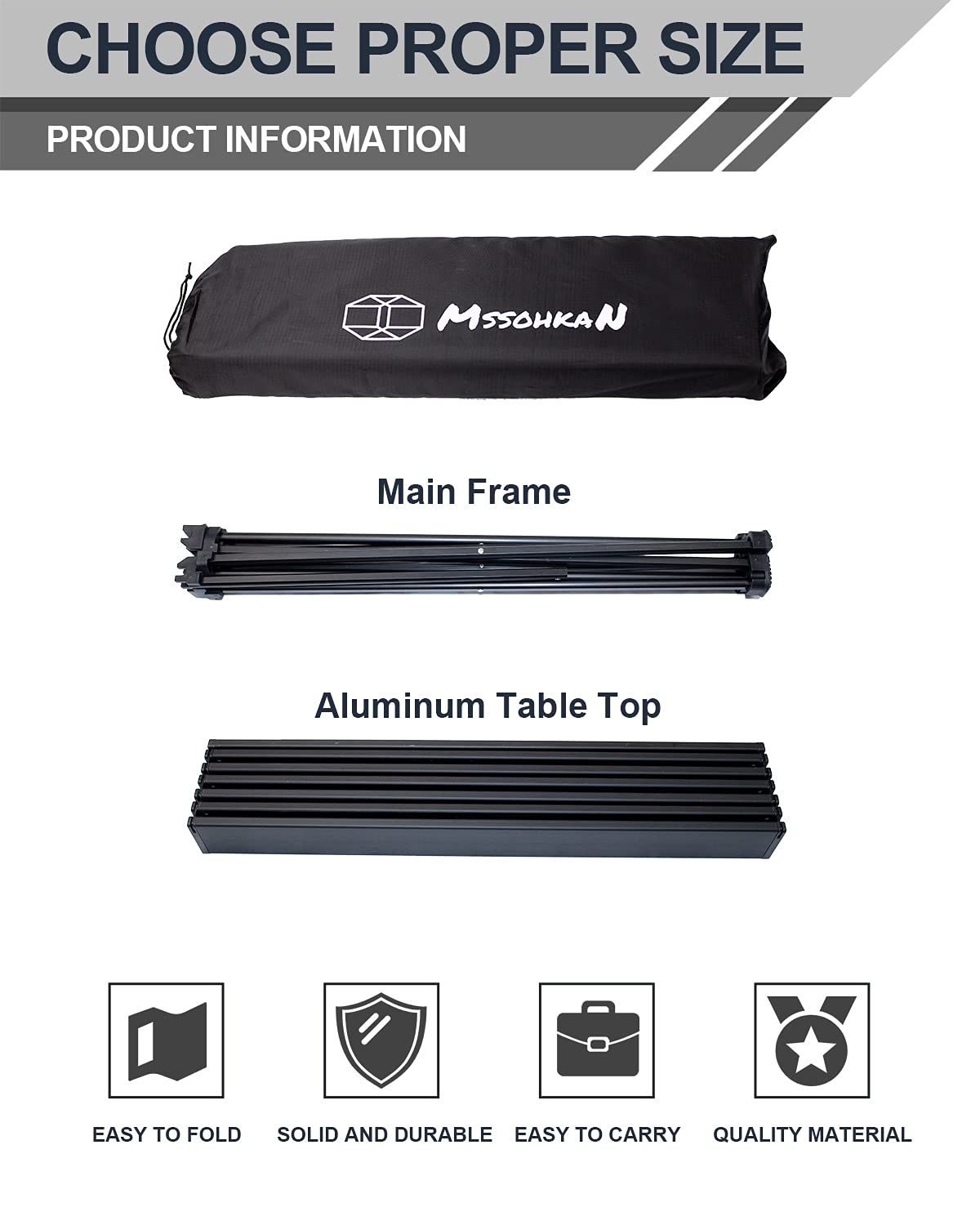 MSSOHKAN Camping Table Folding Portable Camp Side Table Aluminum Lightweight Carry Bag Beach