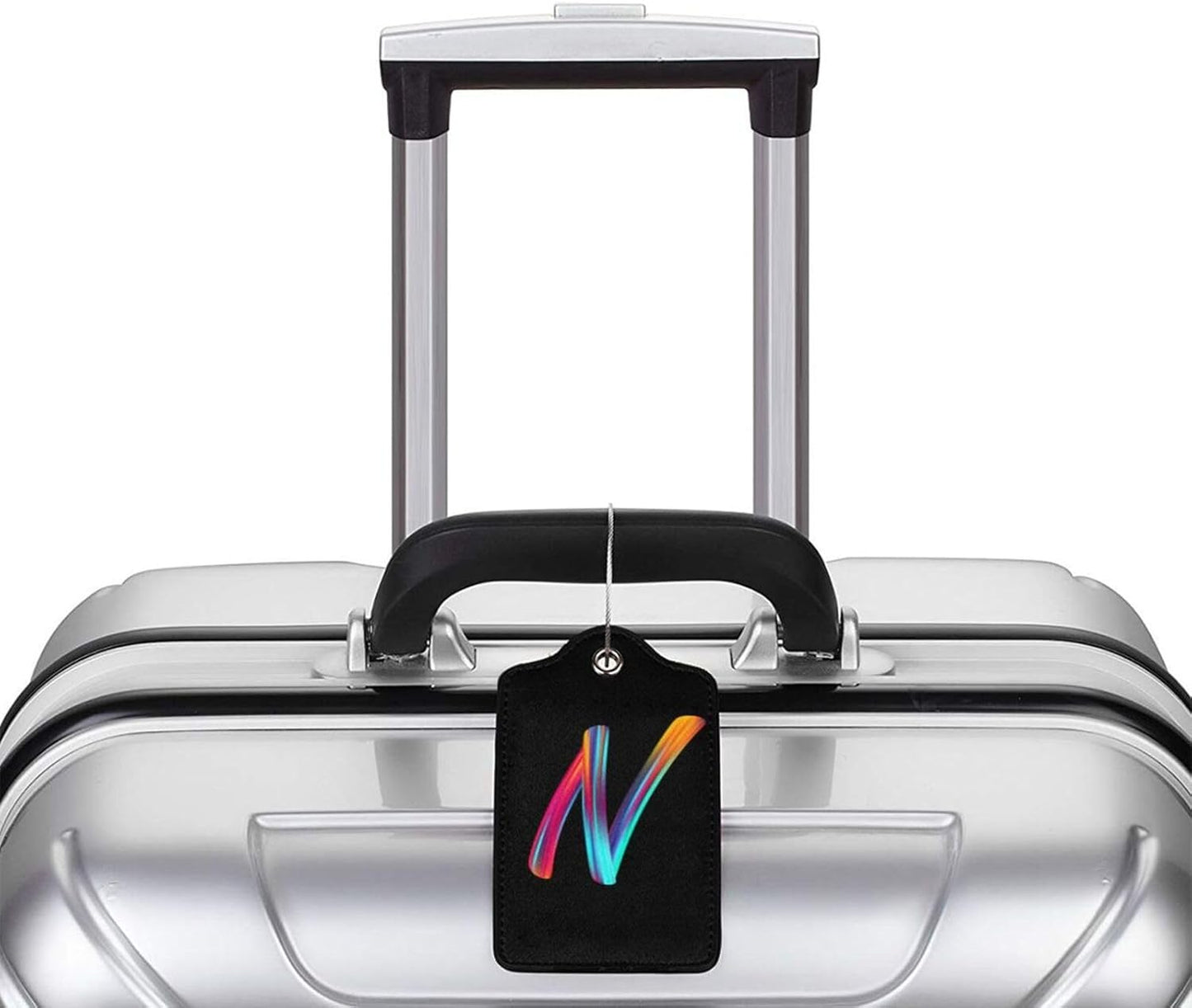 2 Pack Initial Luggage Tags for Suitcase, Colorful Letter Design Cruise Name Bag Tags, Novelty Baggage Identifiers with Full Privacy Cover, Leather ID Label for Women Men Kids Travel, Rainbow Letter N