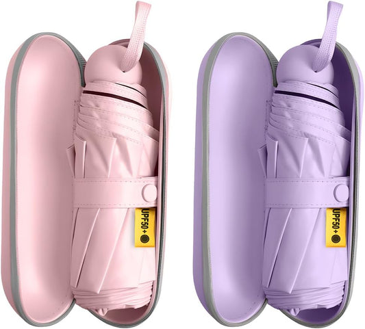 TOPSAIL Mini Umbrella Compact for Travel, UV Sun Protection(UPF50+), Waterproof for Light Rain, Suitable for Women & Kids With a Case, Manual Folding Small Pocket Size Ufor Backpack/Purse