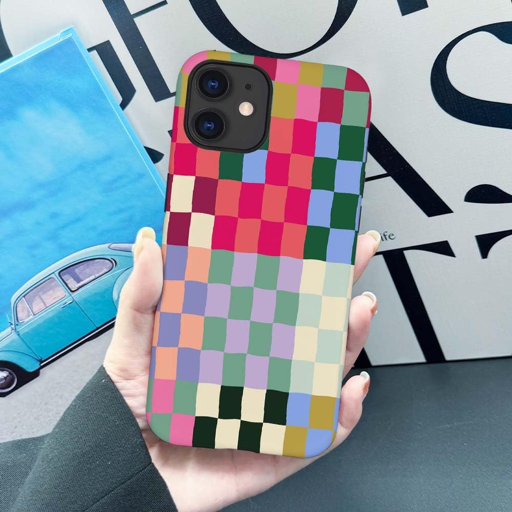 SEized Case Compatible with for iPhone 12,Colorful Checkerboard Phone Case for Girl Women Boy Men,Durable Protection Case for iPhone 12