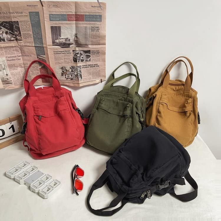 Small Boho Canvas Backpack for Women Vintage Style Outdoor Travel Bag Casual Daypack Grunge Aesthetic Hippie Y2K Backpack (Black,One Size)