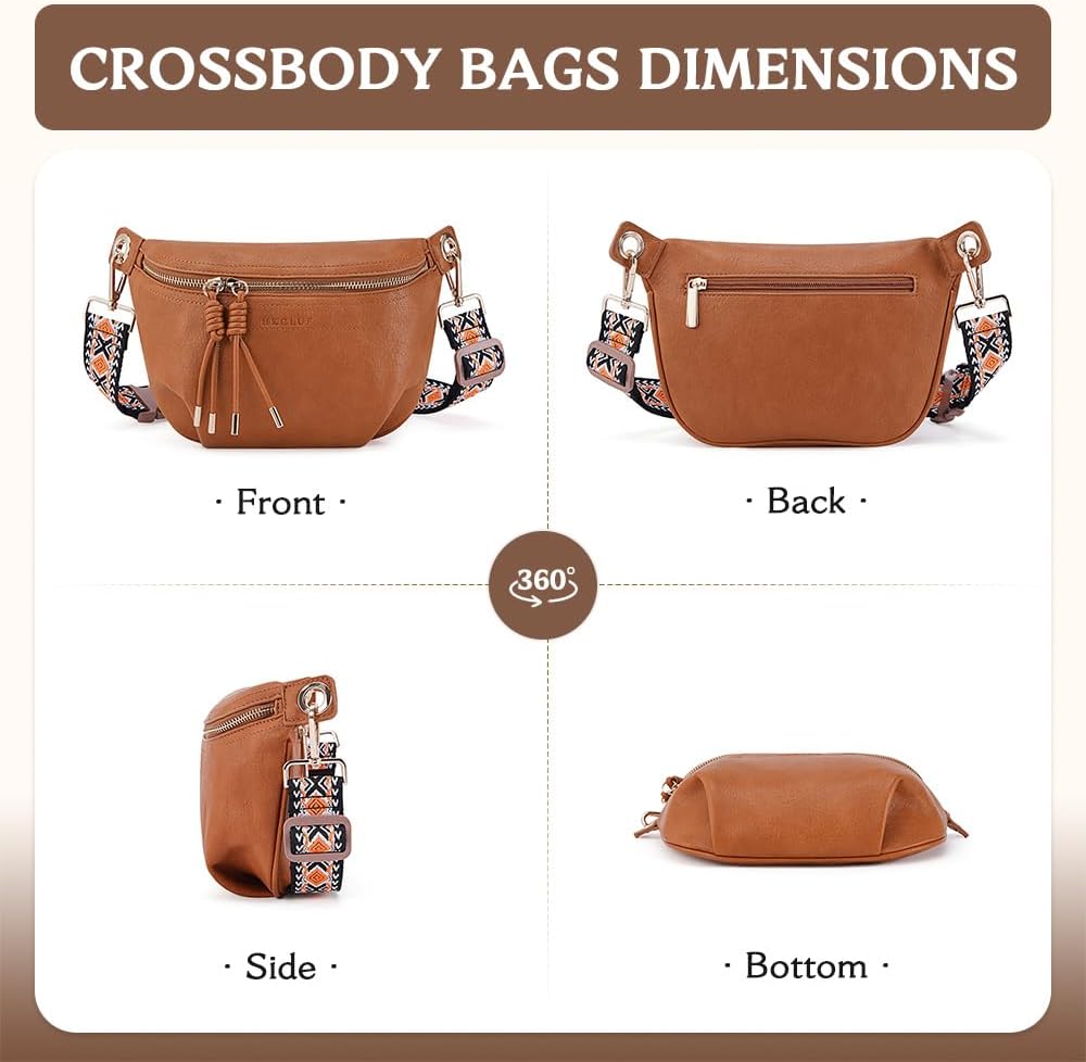 HKCLUF Fanny Pack Crossbody Bags for Women Pu Leather Belt Bag Waist Pack Causal Chest Bum Bag With 2 Straps