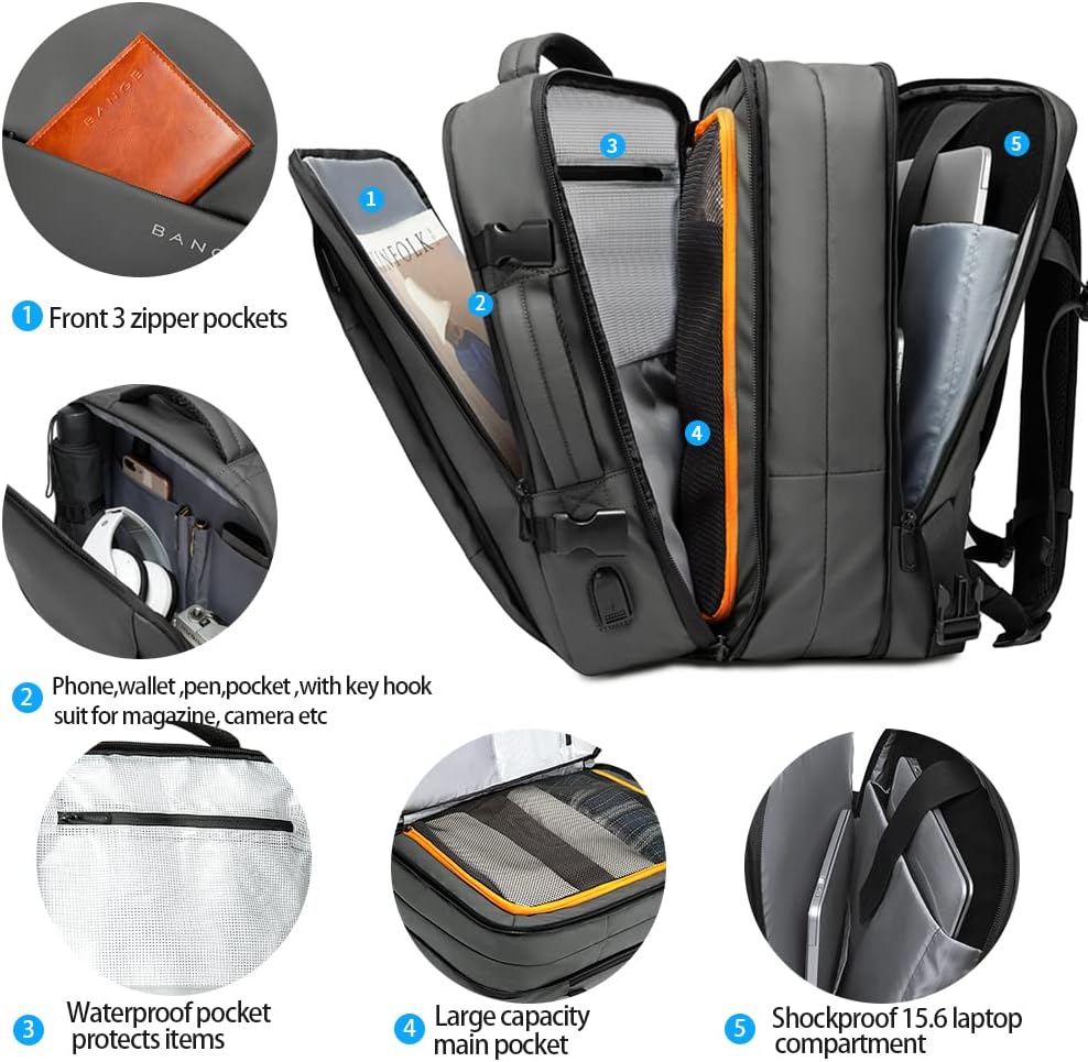 BANGE 35L Carry on Backpack,Travel Backpack for Women Men Airline Approved Gym Backpack Waterproof