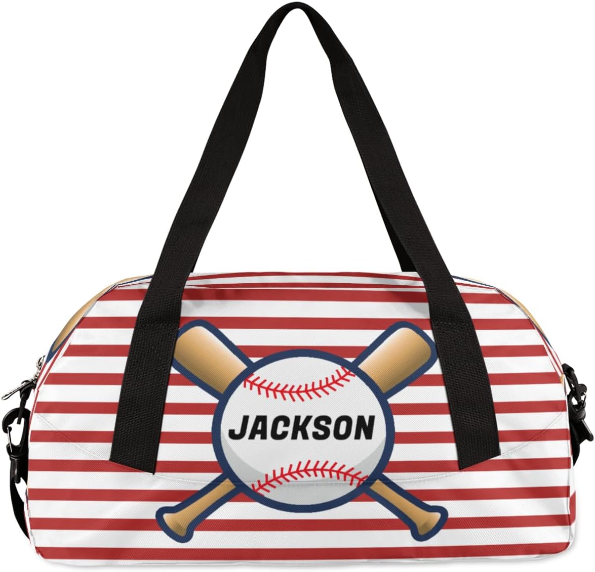 Sport Baseball Custom Name Kids Overnight Duffel Bags Boys Red Stripe Personalized Sport Gym Bag Customized Duffel Bag for Travel Weekender Practice Gymnastics