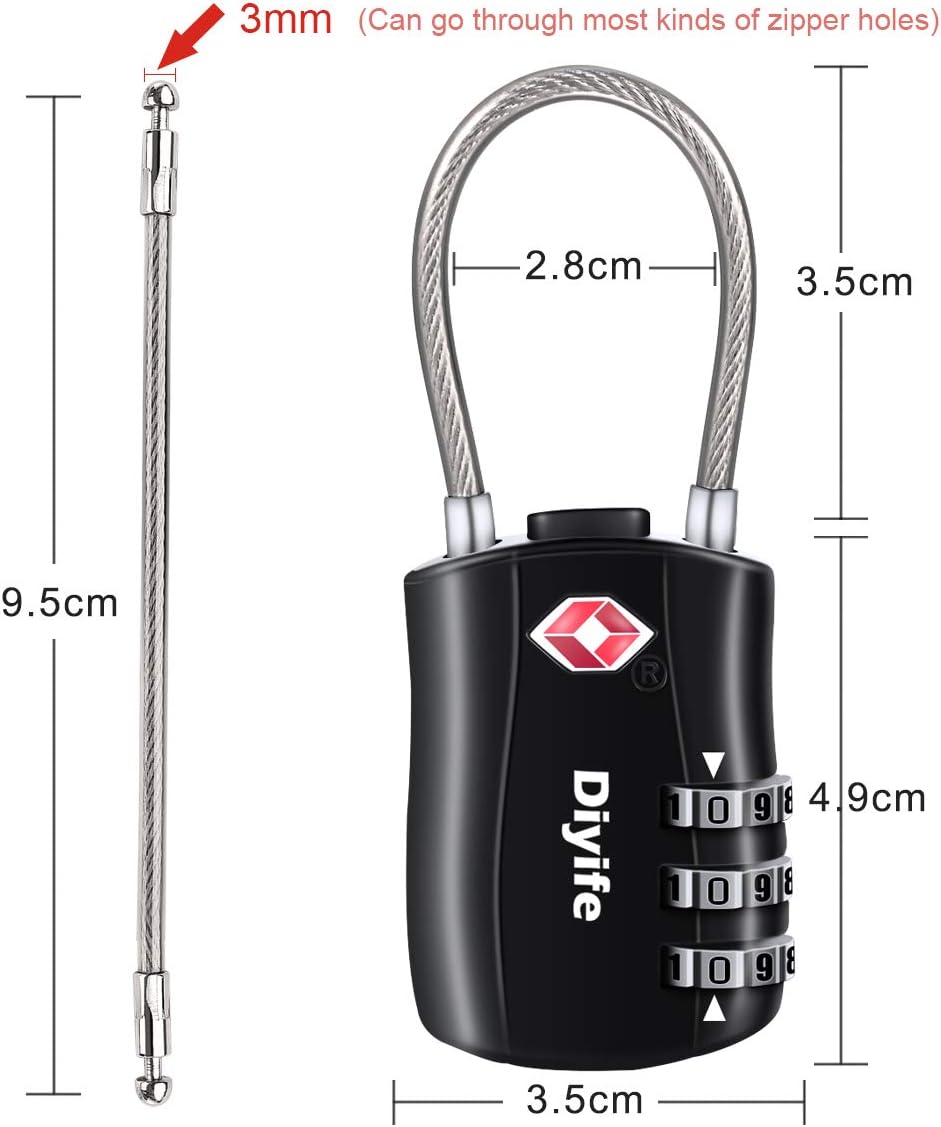 TSA Luggage Locks, [ Zinc Alloy Version][2 Pcs] Diyife TSA Approved Luggage Lock 3-Digit Re-settable Combination Lock, Code Lock for Travel Suitcase Luggage Bag Lockers (Black)