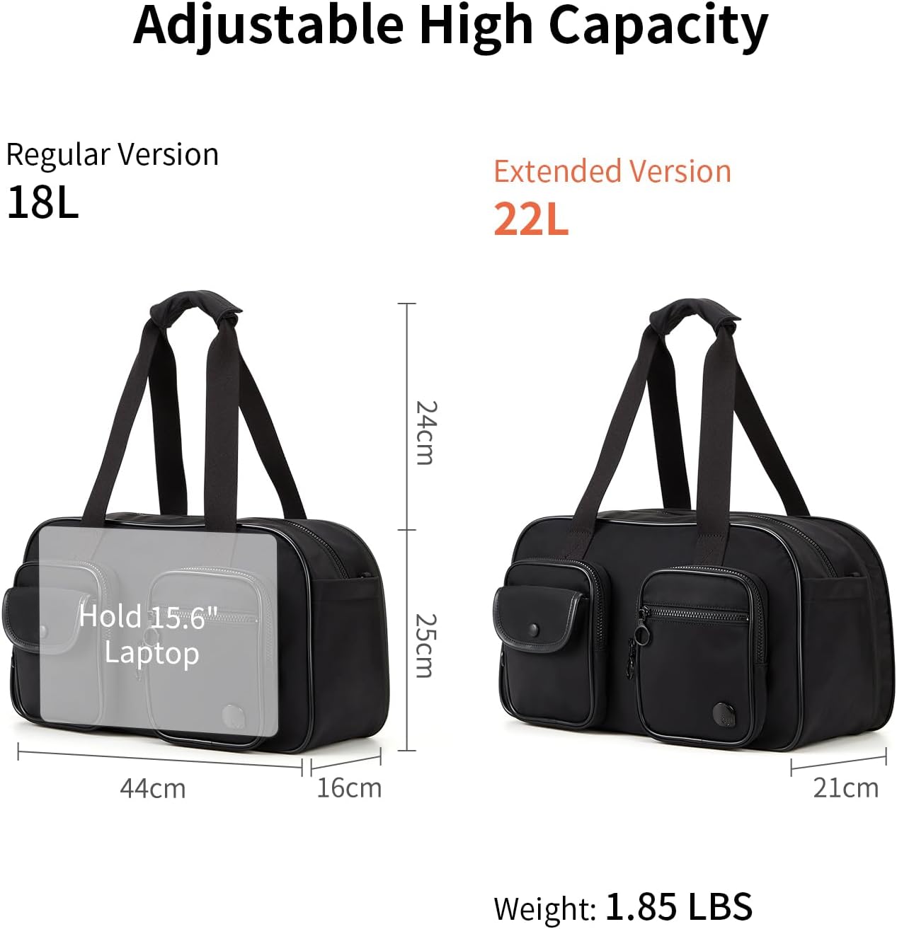 Aji Expandable Travel Duffel Bag, Elegant Black Duffle Bag for Travel with Wet Pocket, Carry on Weekender Bags for Men Women, Water Resistant Gym Duffel Bag Sport Bag
