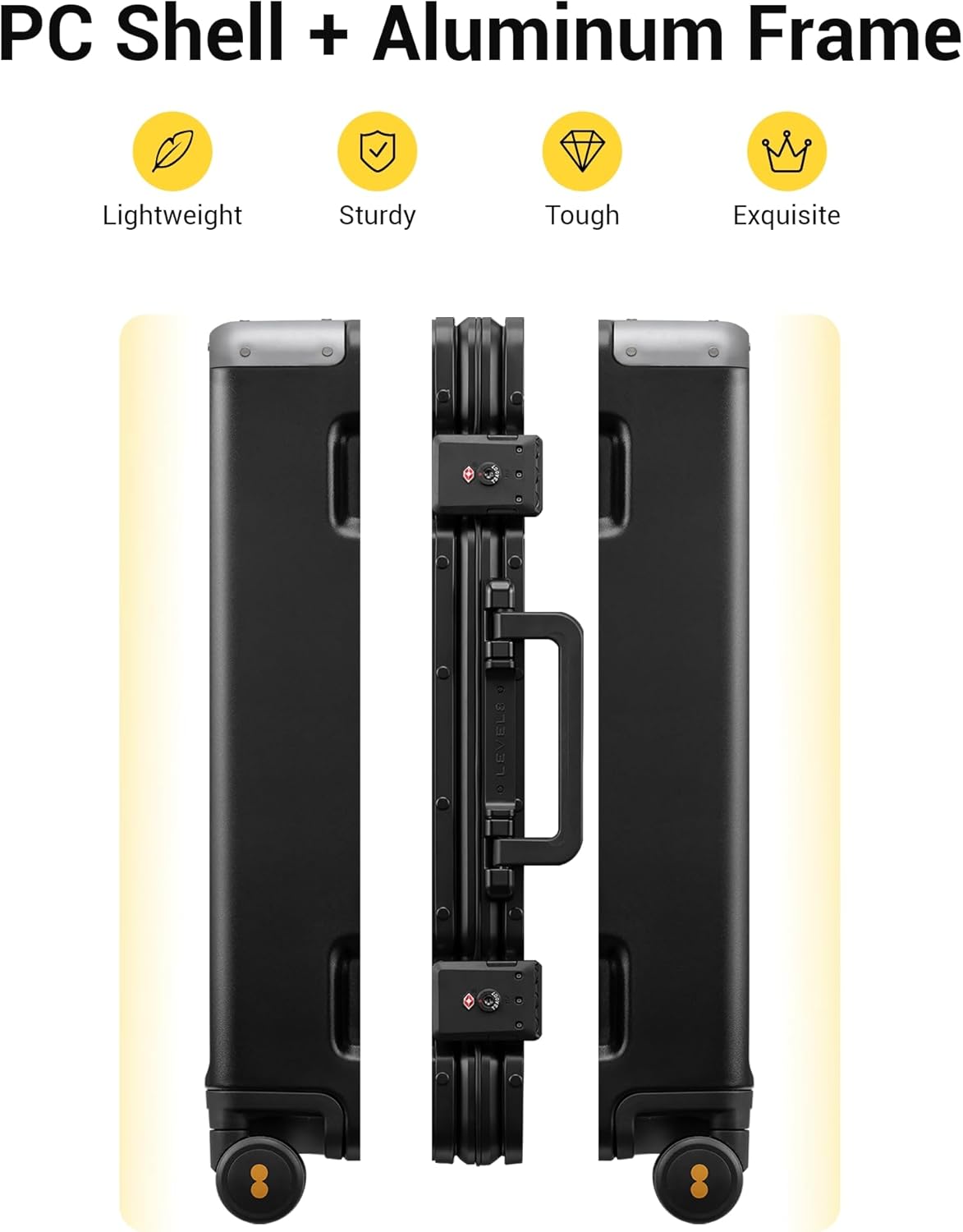 LEVEL8 Zipperless Checked Luggage with Aluminum Frame, Upgraded Medium Hardside Suitcase with