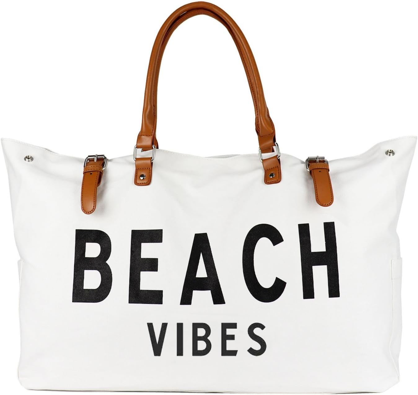 Beach Bag with Vegan Leather Handle, Extra Large Beach Bag for Women Waterproof Sandproof, White
