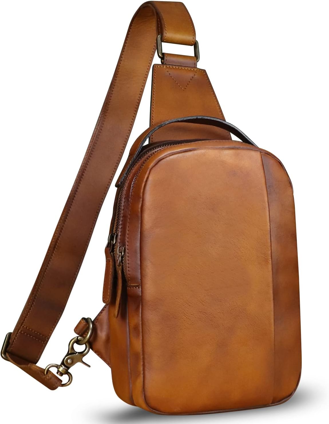 Genuine Leather Sling Bag Crossbody Purse Retro Handmade Hiking Daypack Motorcycle Shoulder Backpack Vintage Chest Bags (Brown)